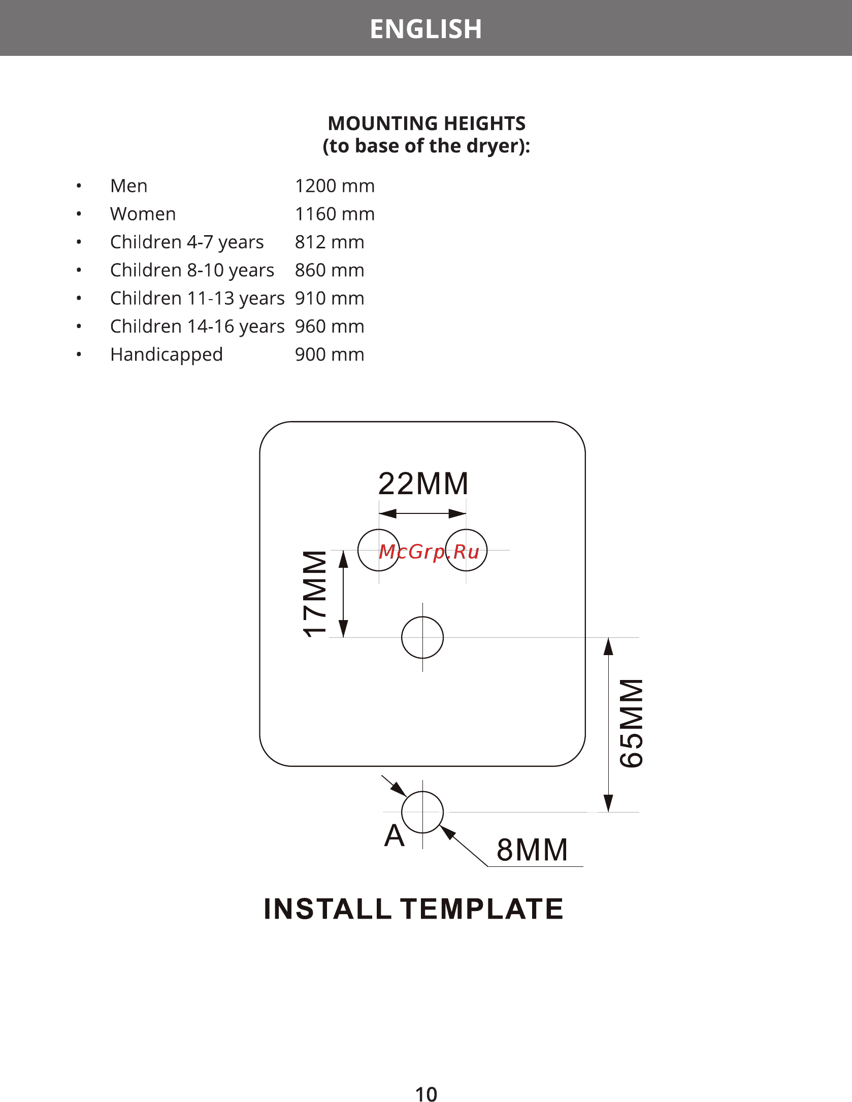 Hermes Technics HT-HD105L [12/20] Install template