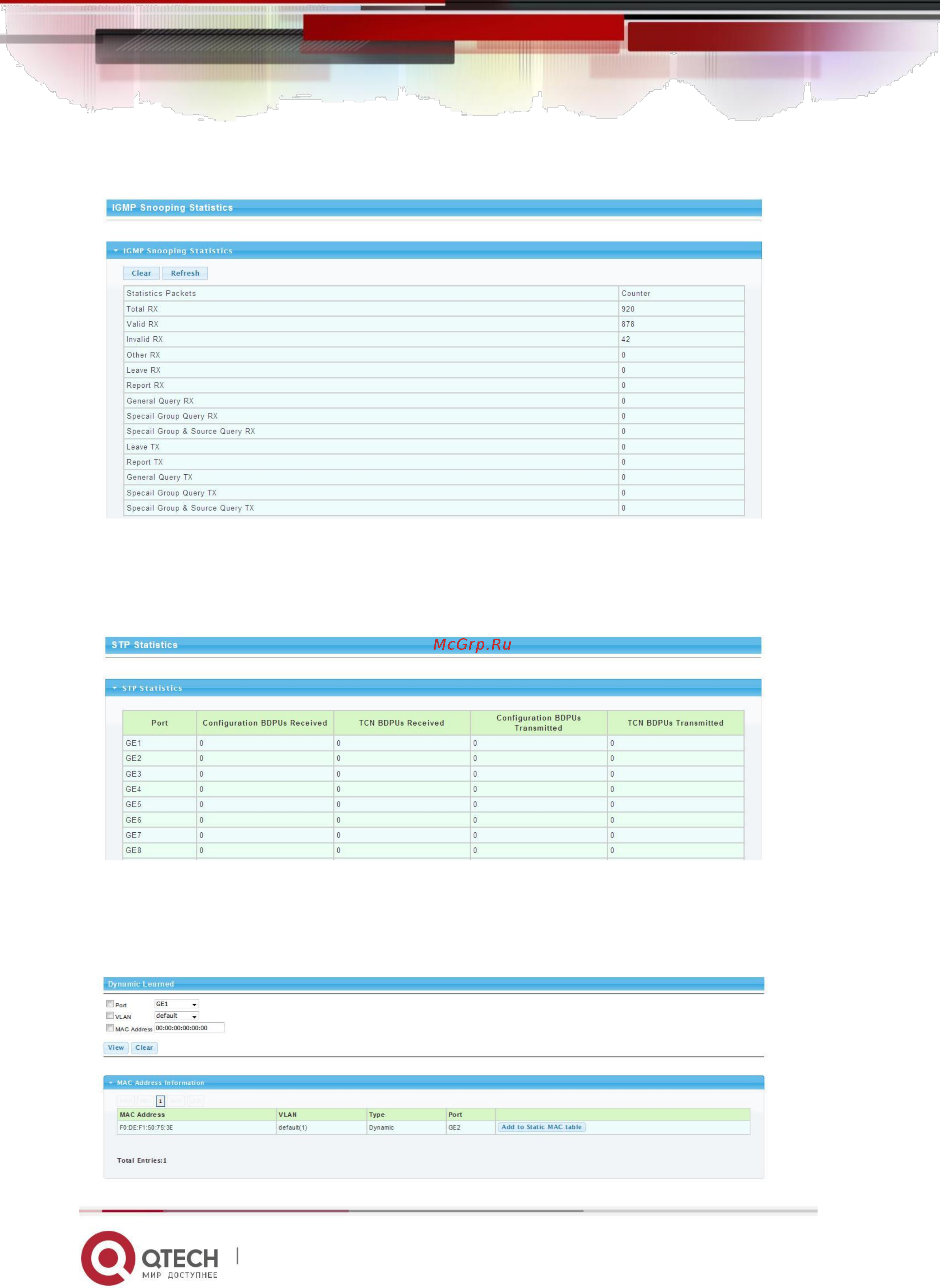 Qtech QSW-3410-10T-POE-AC [12/29] Igmp statistics