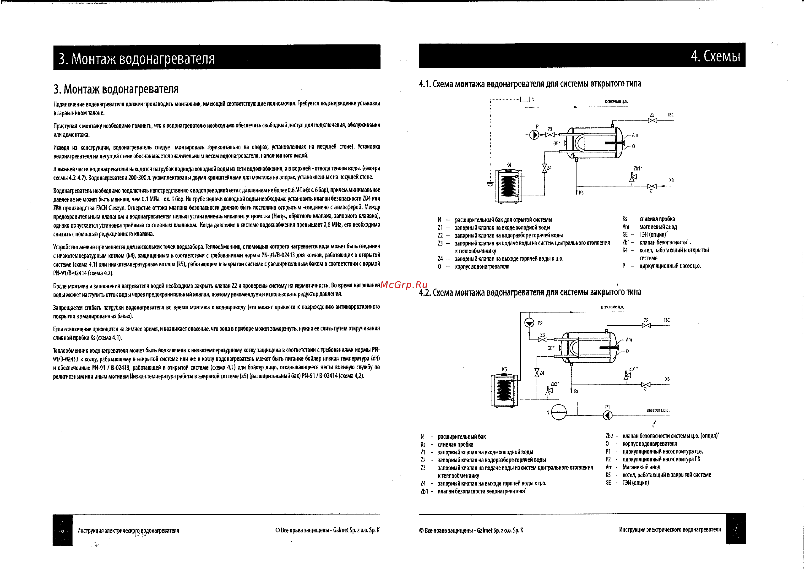 Galmet U-LINEA 80 [4/8] Монтаж водонагревателя 4 схемы