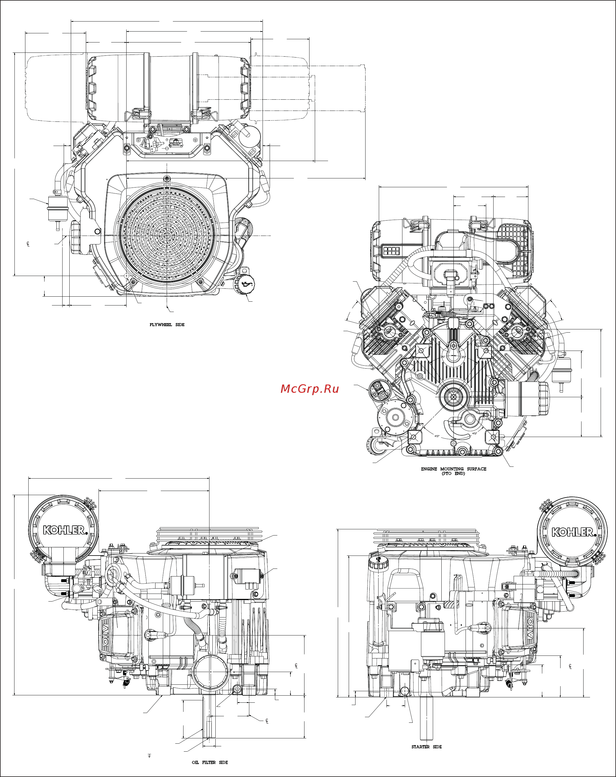 Kohler Command PRO CV730 [7/92] Engine dimensions with heavy duty air cleaner