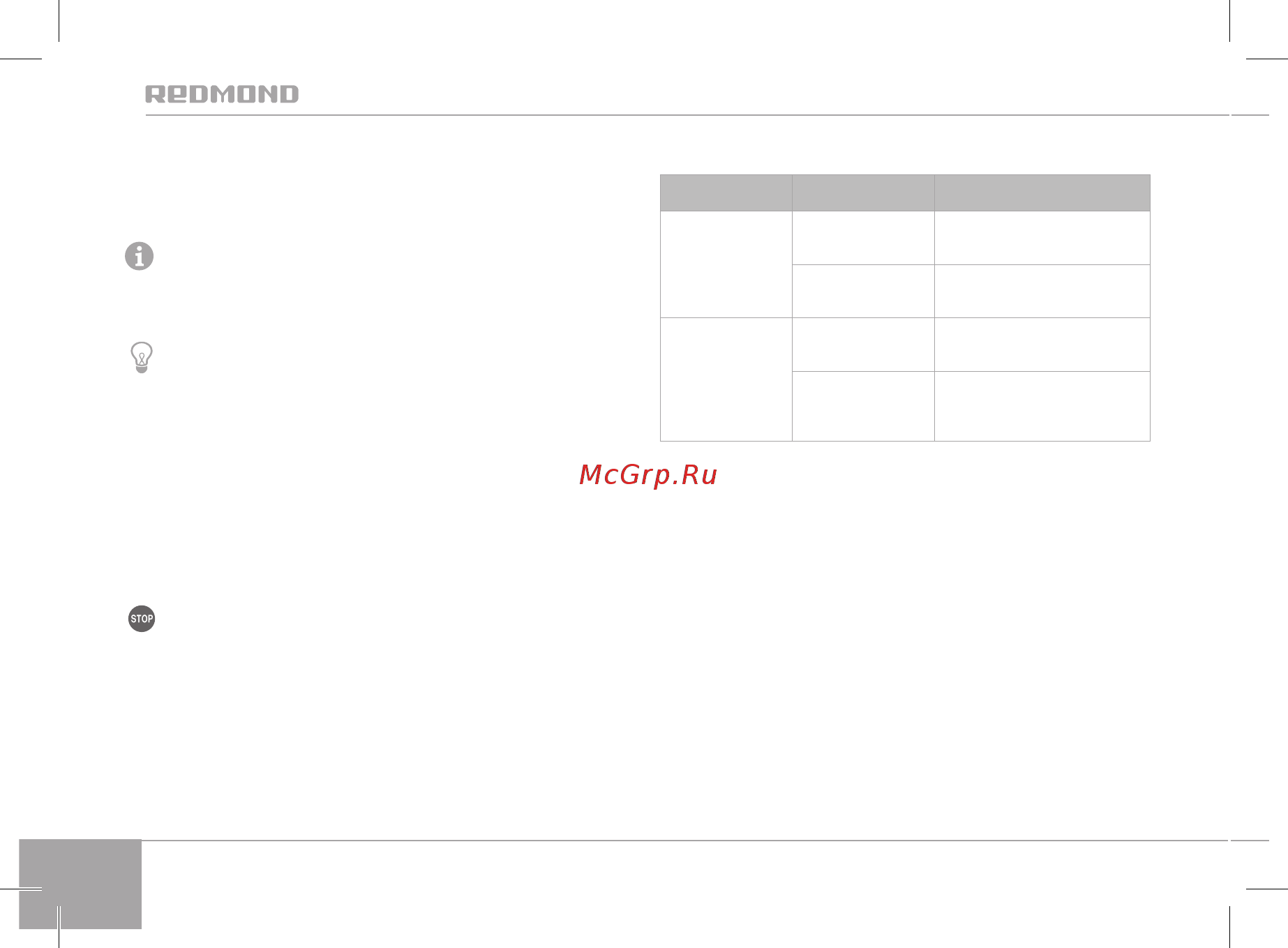 Redmond RSM-M1403-E [42/136] Produktet ved eventuelle fejl forårsaget af dårlig kvalitet i materialer og udførelse