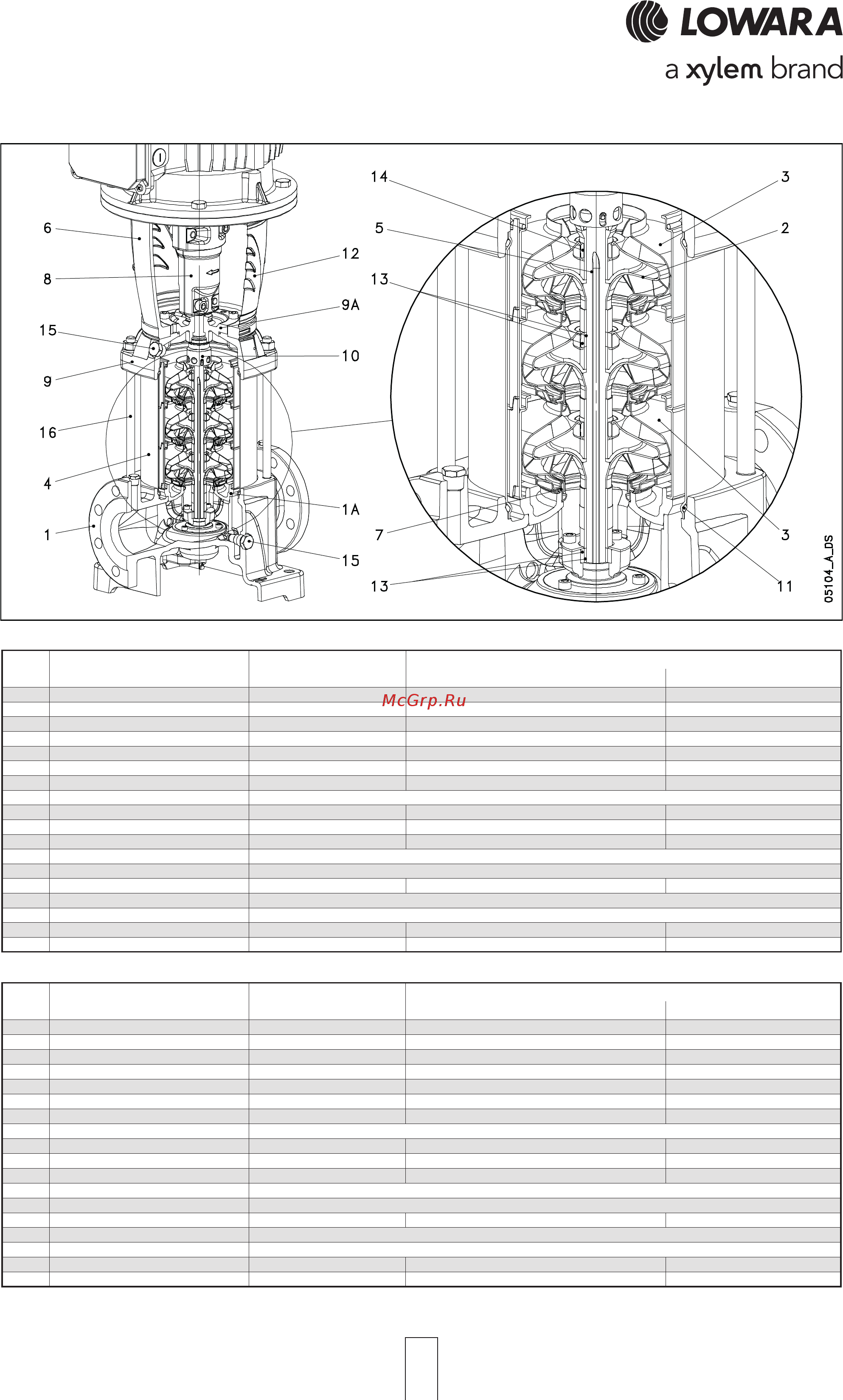 Lowara 10SV 05K022 1015L119C [12/72] 46 66 92sv series electric pump cross section and main components