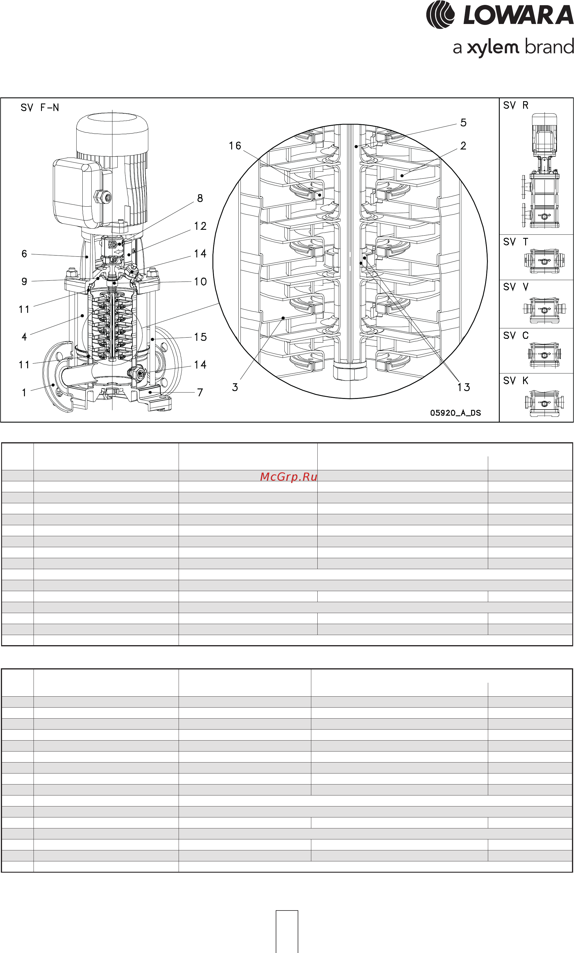 Lowara 22SV 01F011 1015L1611 [10/72] Kw electric pump cross section and main components