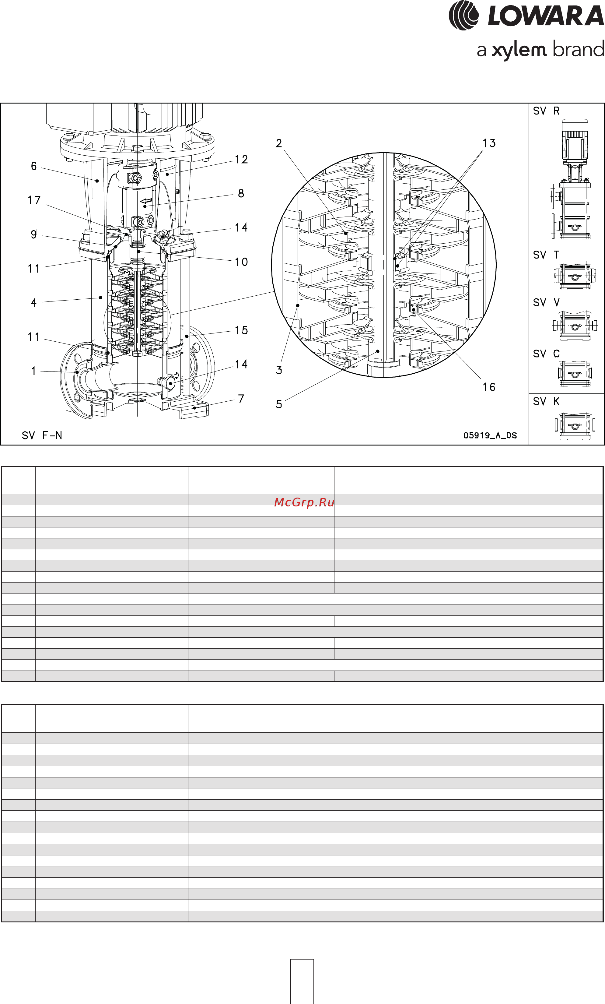 Lowara 22SV 01F011 1015L1611 [11/72] 5 kw electric pump cross section and main components