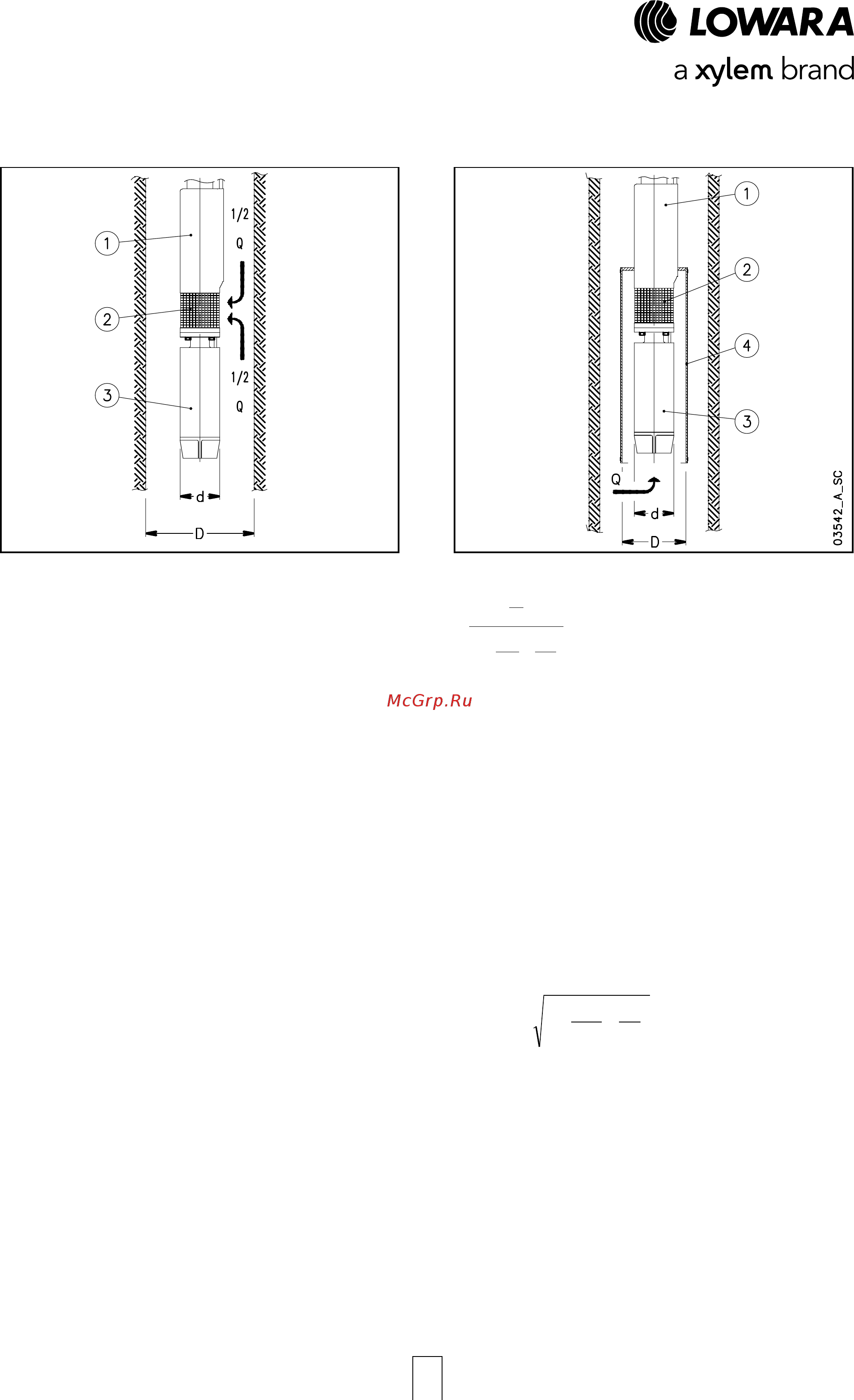 Lowara e-GS 12GSL40T/B-L4C [31/47] Calculating the speed of the fluid that flows around a submerged motor and sizing of the cooling sleeve