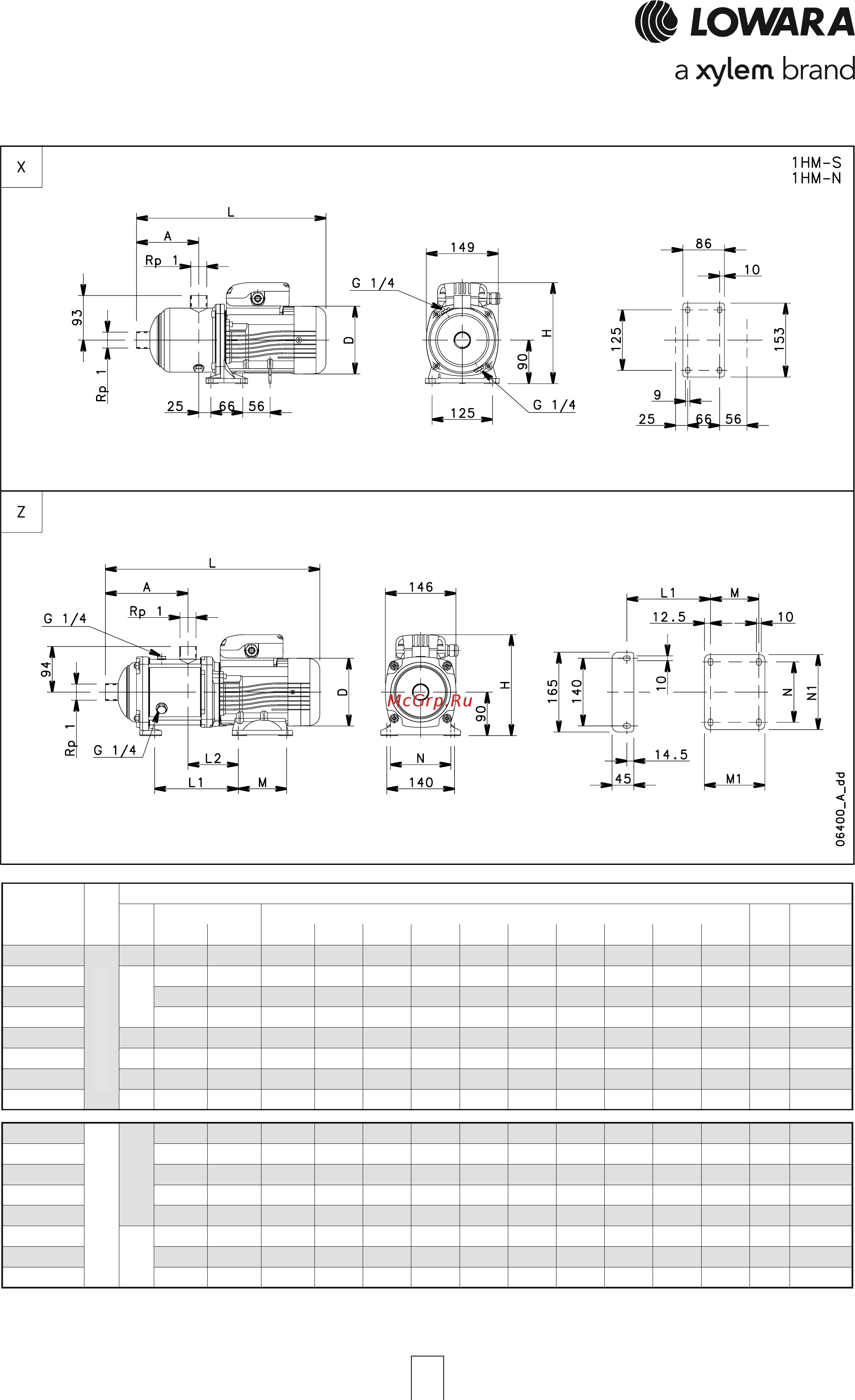 Lowara e-HM 5HM19S30T [36/84] Серия 1hm s 1hm n от 2 до 9 ступеней размеры и вес 2 х полюсные двигатели 50 гц