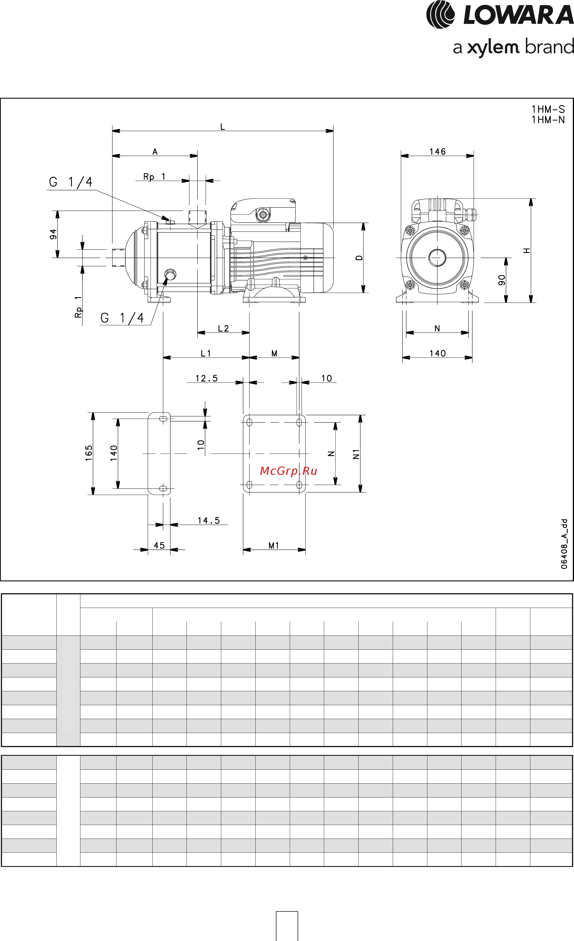 Lowara e-HM 15HM06N55T [38/84] Серия 1hm s 1hm n от 11 до 25 ступеней размеры и вес 2 х полюсные двигатели 50 гц