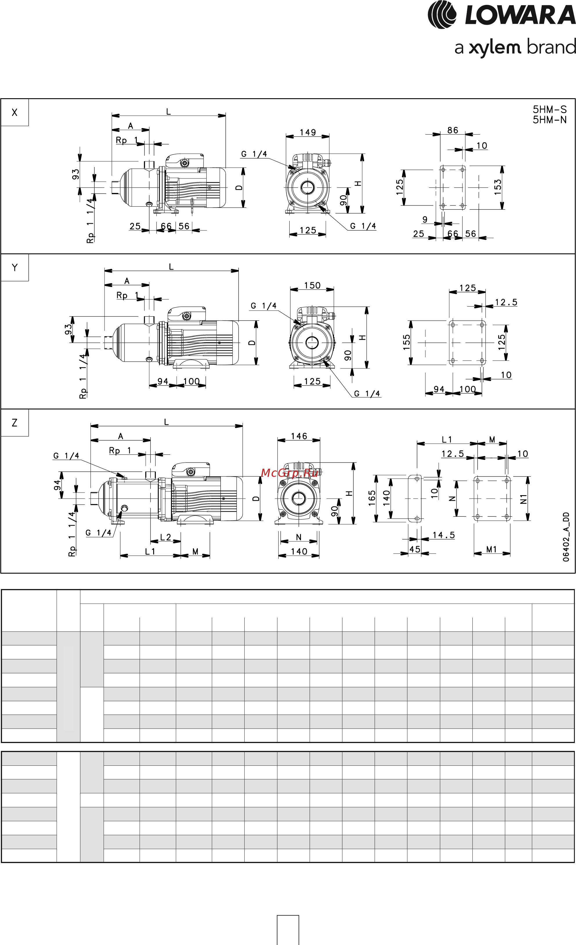 Lowara e-HM-S 1HM25S11M [44/84] Серия 5hm s 5hm n от 2 до 9 ступеней размеры и вес 2 х полюсные двигатели 50 гц