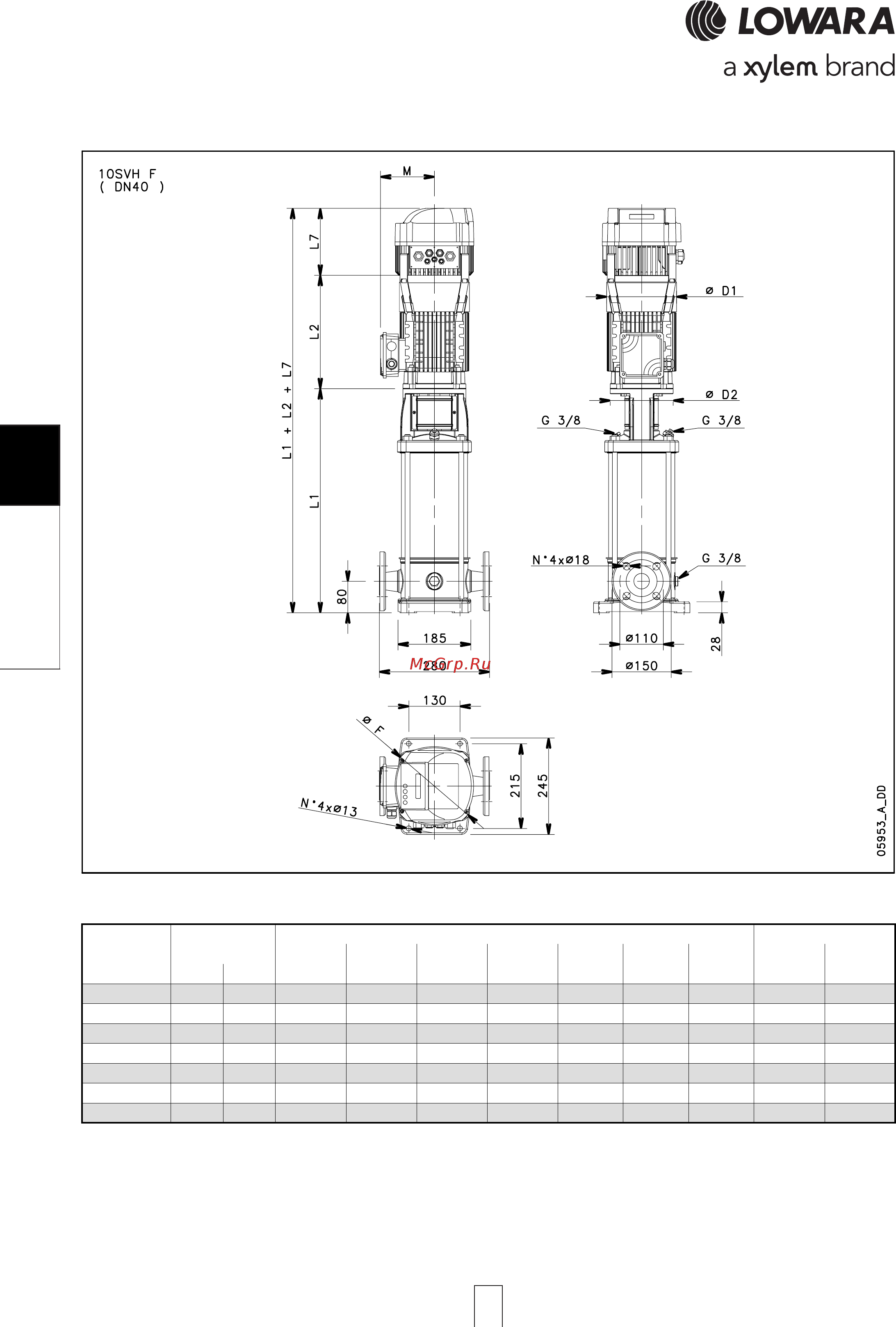 Lowara e-SV 3SV05FL005M [132/264] Svh series 10svh series 10svh series 10svh series 10svh series dimensions and weights a dimensions and weights a dimensions and weights a dimensions and weights a dimensions and weights at 50 hz t 50 hz t 50 hz t 50 hz t 50 hz