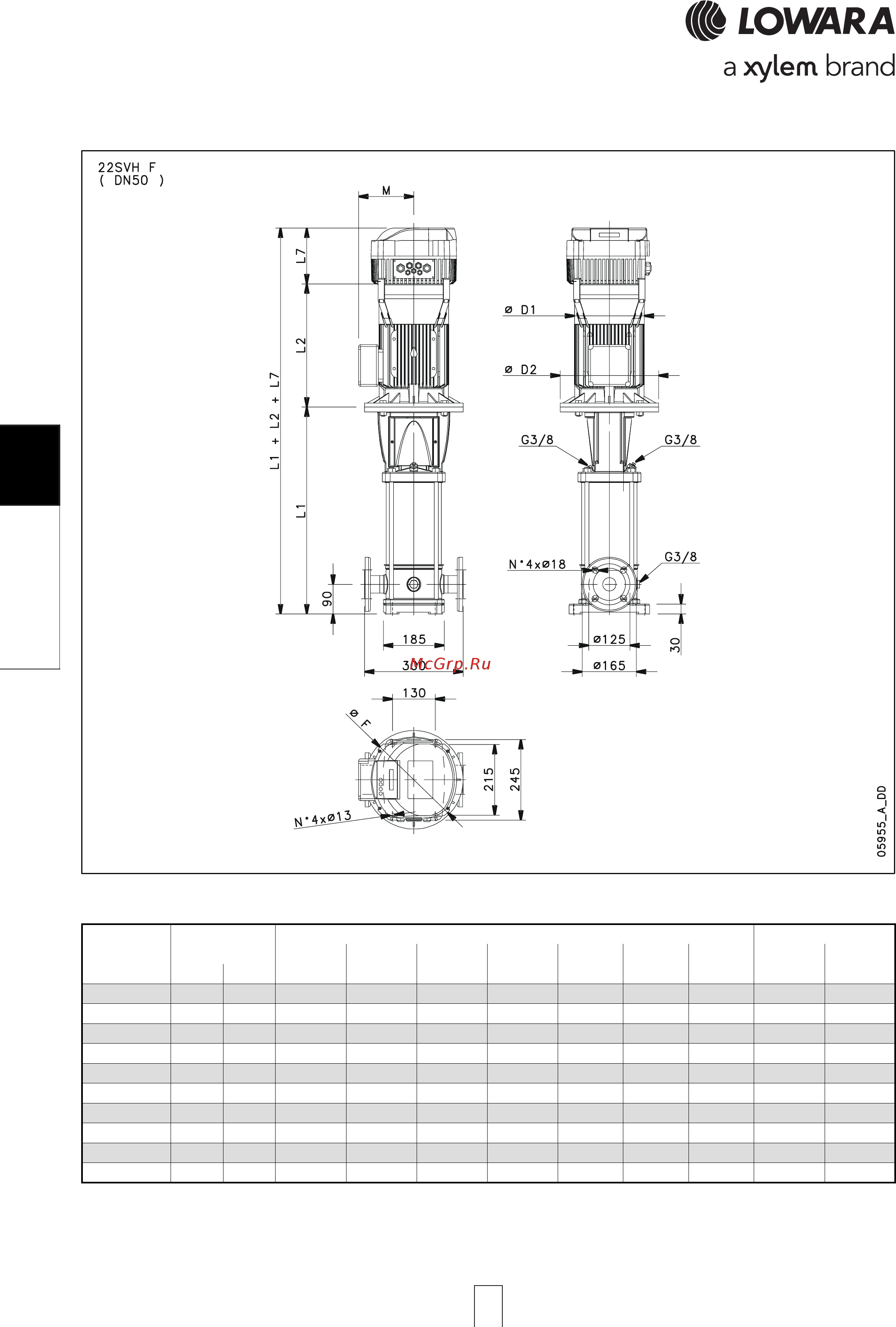 Lowara e-SV 46SV7/2AGL300T [134/264] Svh series 22svh series 22svh series 22svh series 22svh series dimensions and weights a dimensions and weights a dimensions and weights a dimensions and weights a dimensions and weights at 50 hz t 50 hz t 50 hz t 50 hz t 50 hz
