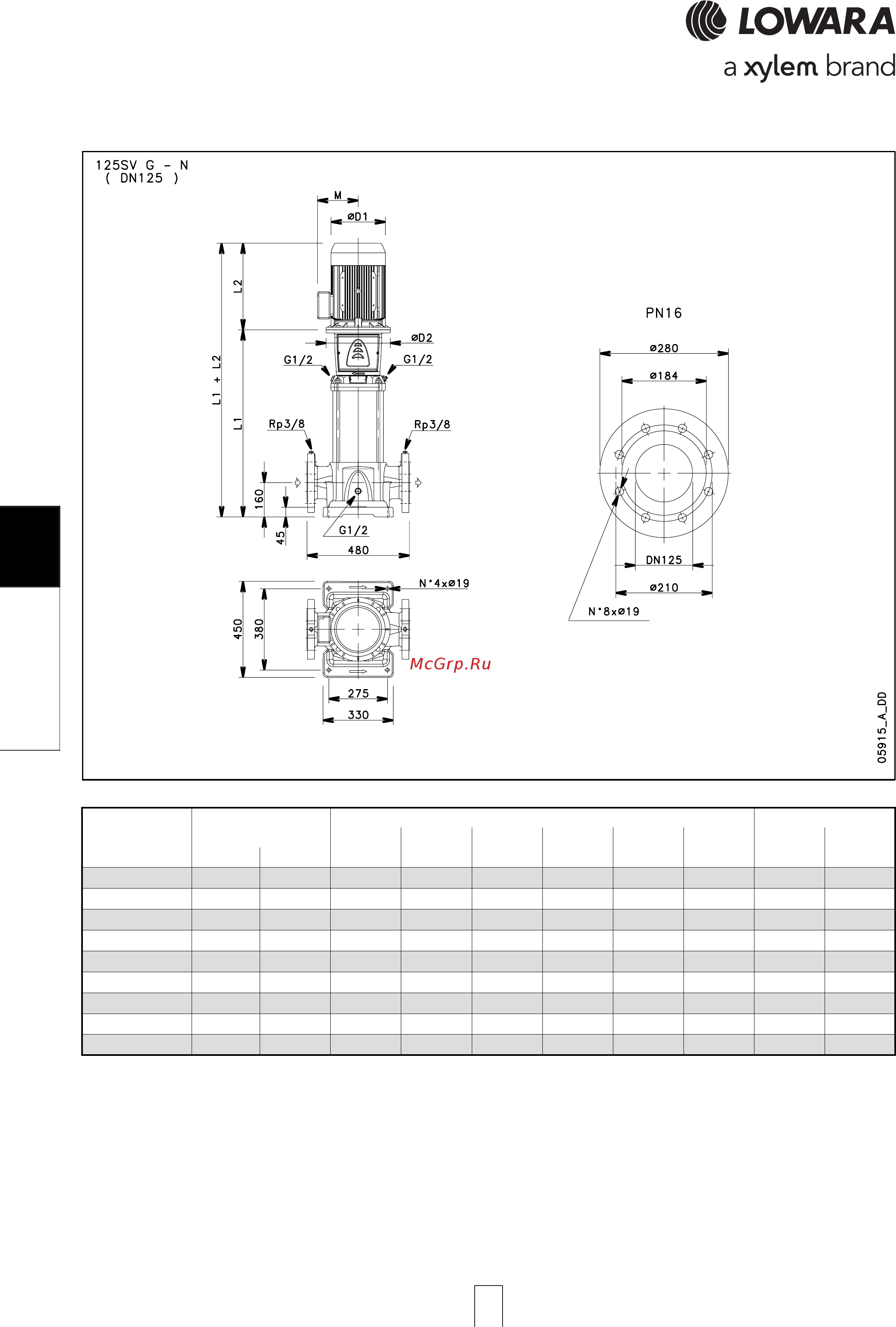 Lowara e-SV 66SV5GH300T [208/264] Sv series 125sv series 125sv series 125sv series 125sv series dimensions and weights a dimensions and weights a dimensions and weights a dimensions and weights a dimensions and weights at 60 hz t 60 hz t 60 hz t 60 hz t 60 hz 4 pole 4 pole 4 pole 4 pole 4 pole