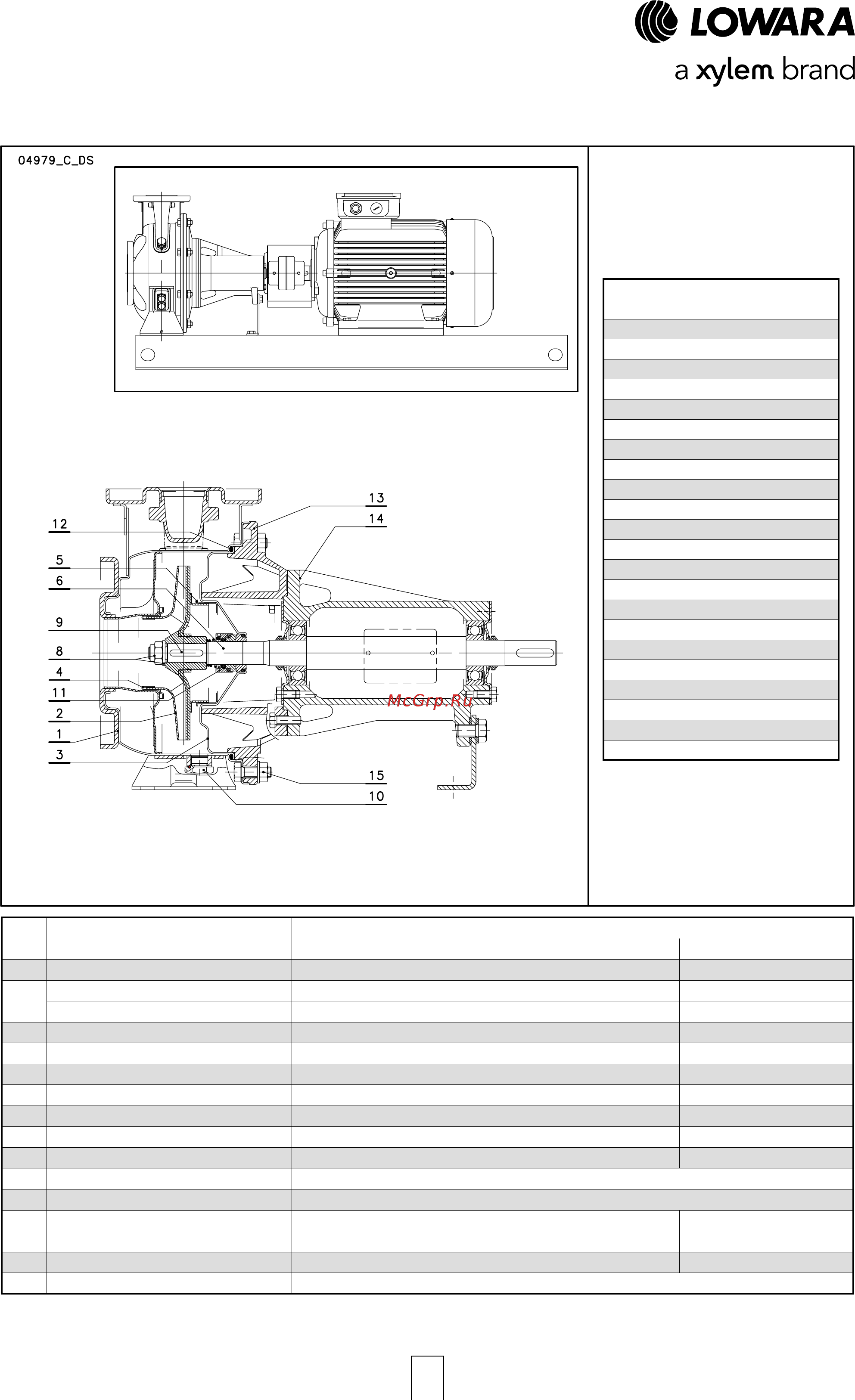Lowara ESHE 32-125/07/S25HSNA [16/120] Esh eshf eshc series electric pump cross section and main components