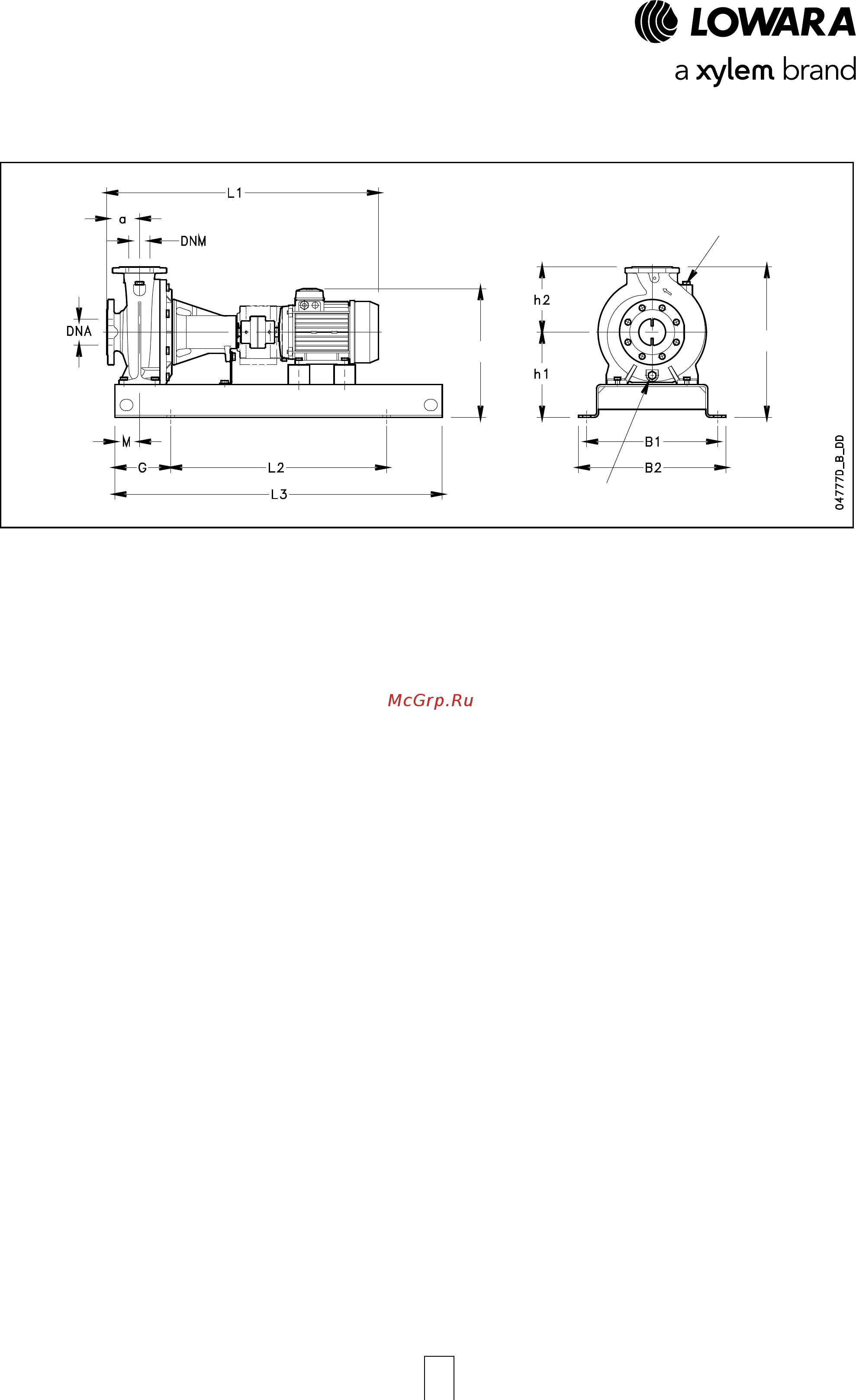 Lowara FHE 50-160/75 [116/136] Серия fhf4 с установкой на станину размеры и вес 4 х полюсные двигатели 50 гц