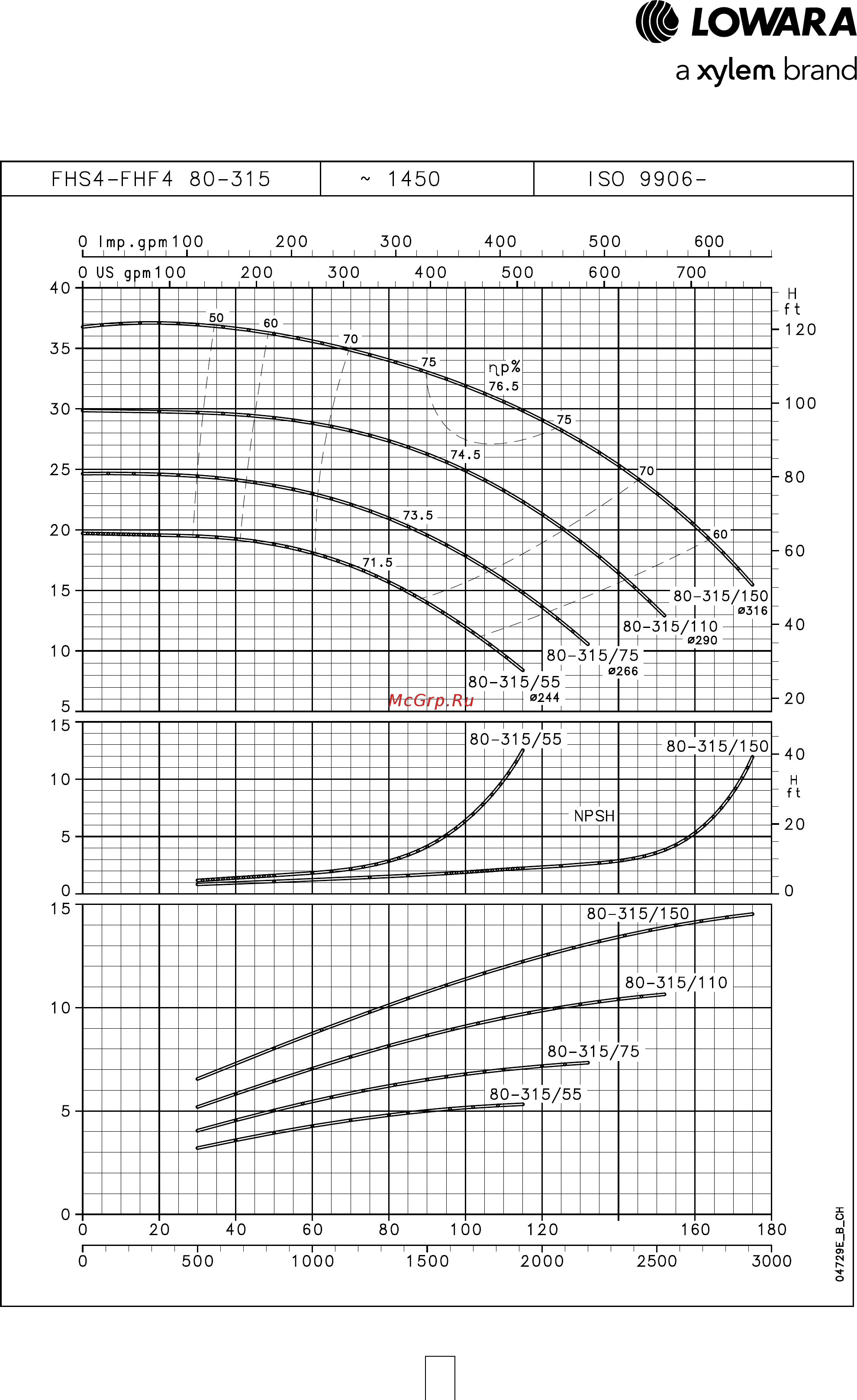 Lowara FHE 50-125/40 [82/136] Серия fhs4 fhf4