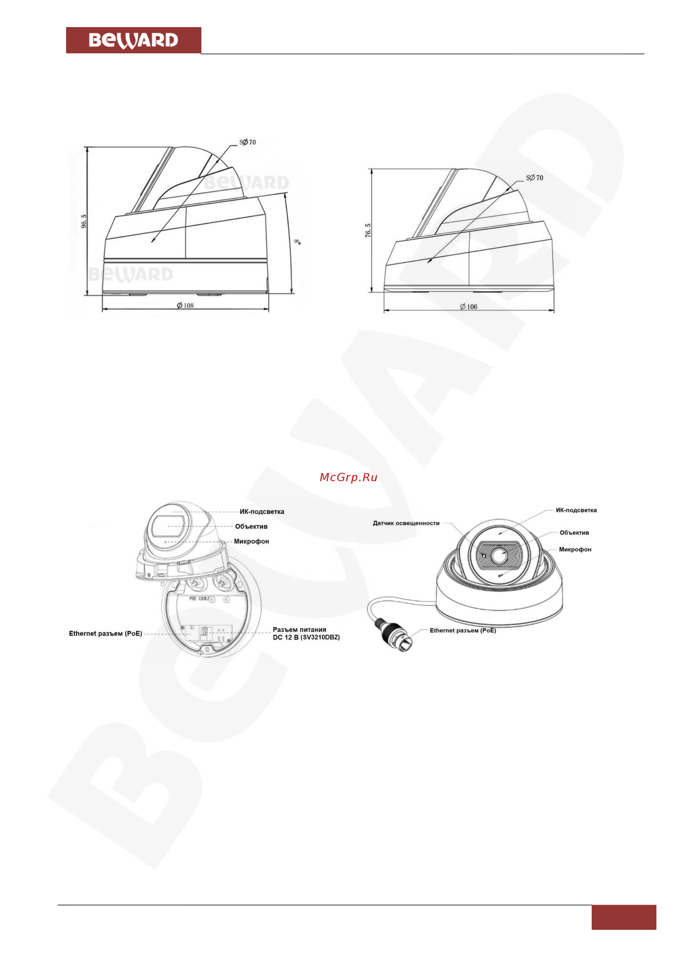 BEWARD SV3210DBS [9/71] Глава 3 размеры и основные элементы устройства