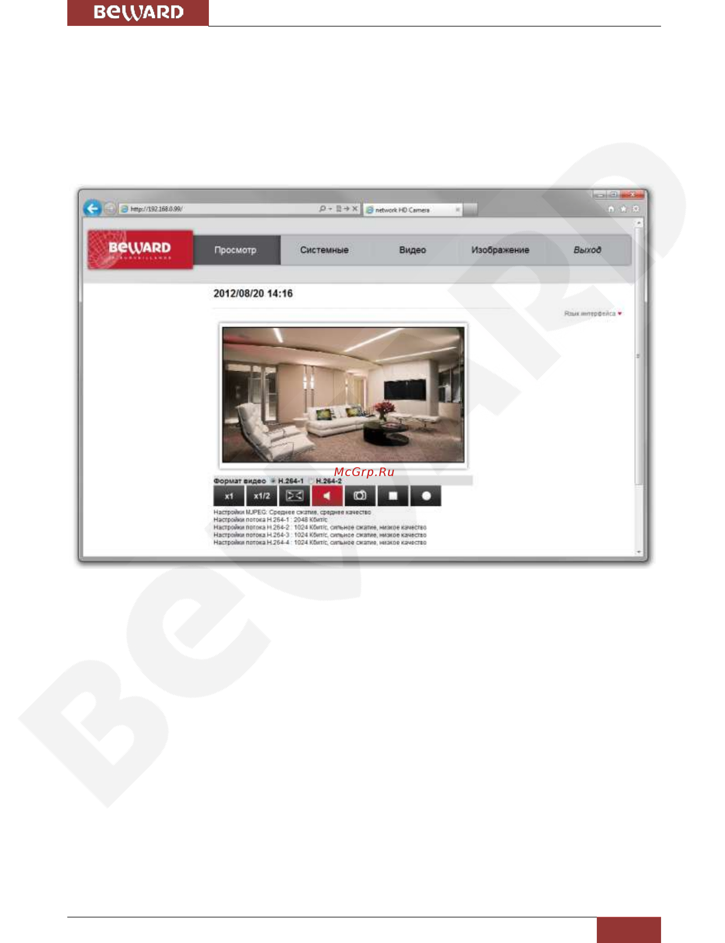 BEWARD BD4640DM [20/152] Основные функции веб интерфейса