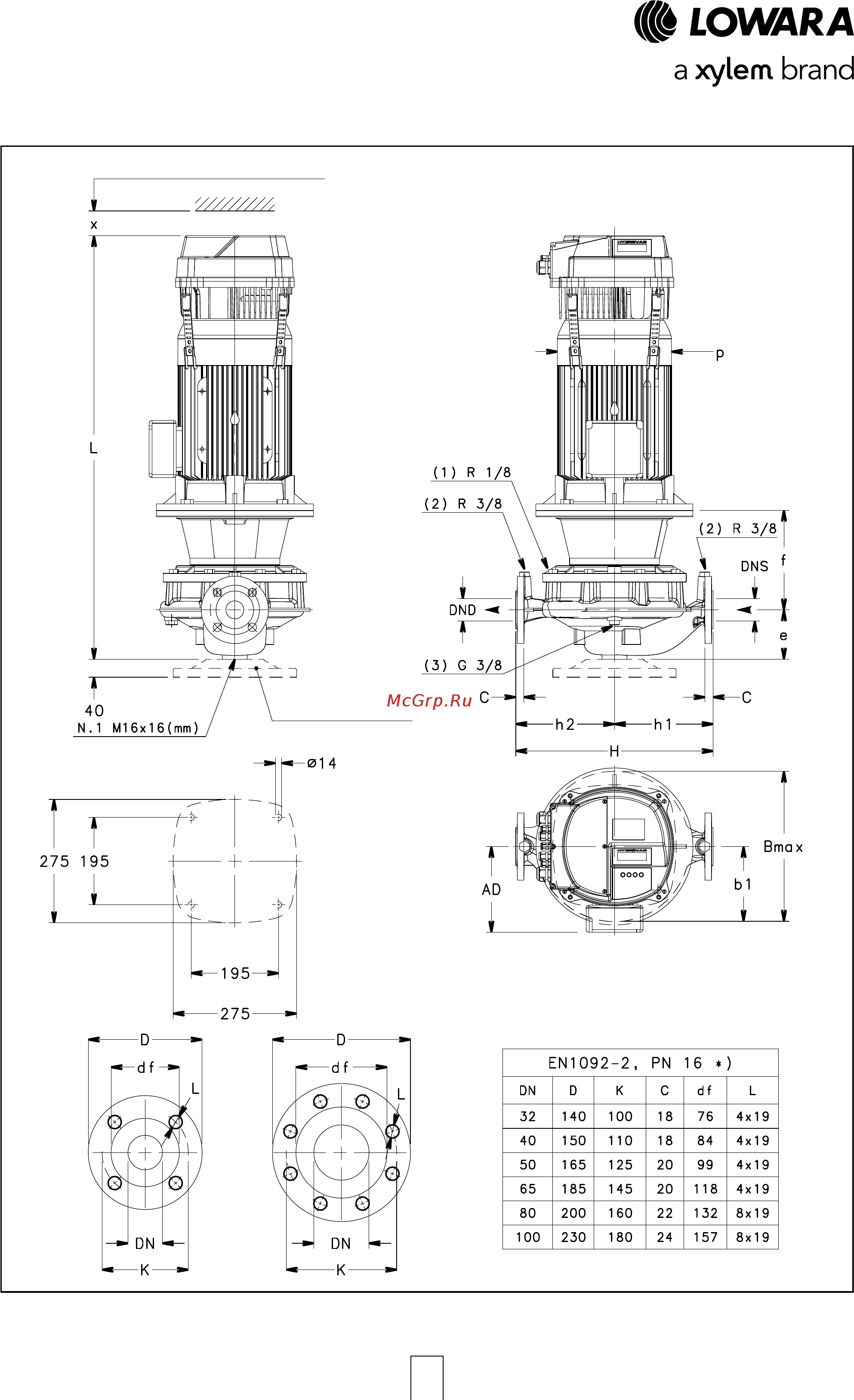 Lowara LNEEH 40-125/02A/S45RCS4 [122/168] Серии e lnesh 32 40 50 65 габариты и вес 2 полюсных моделей 50 гц
