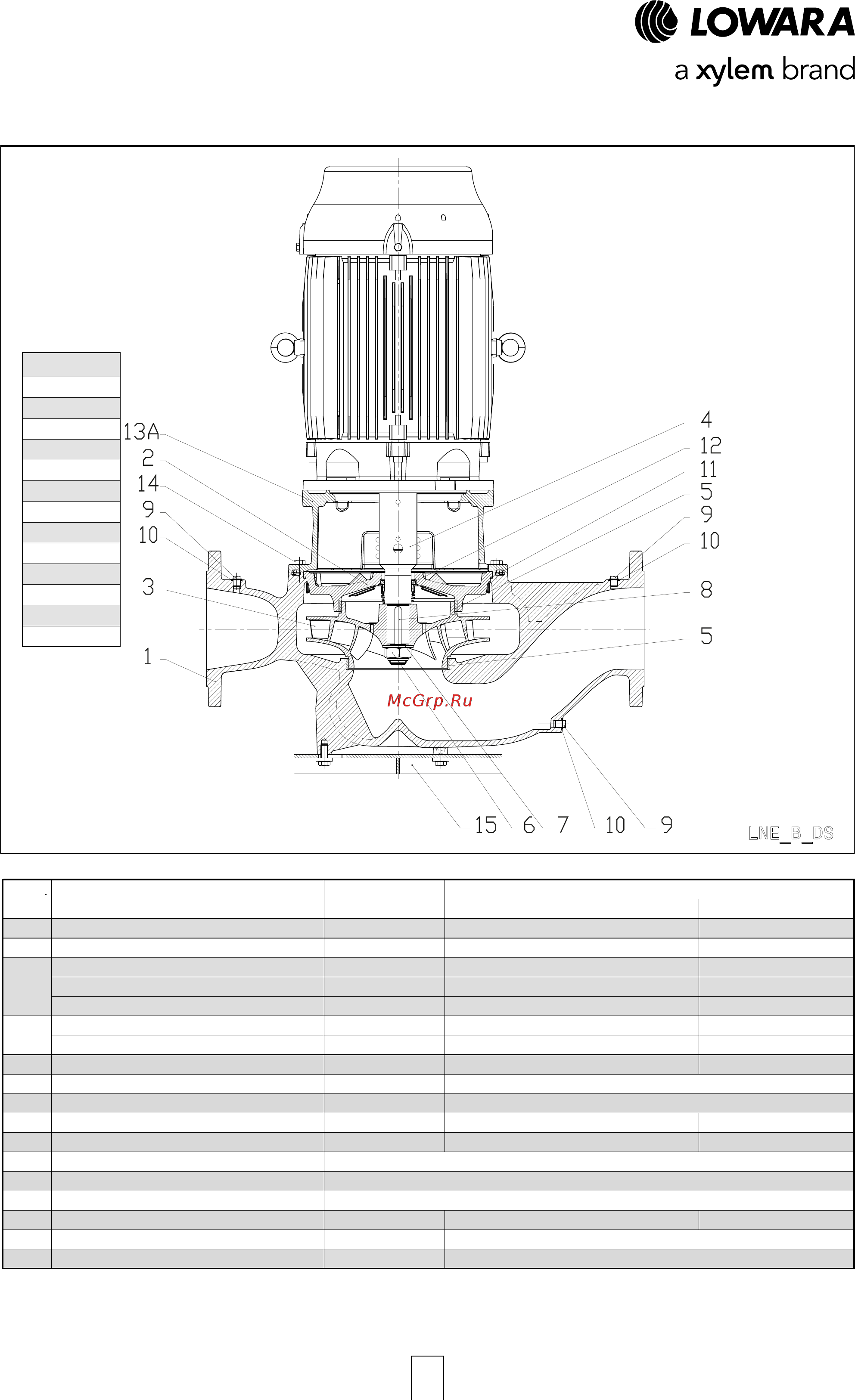 Lowara LNEEH 40-250/15B/P45RCS4 [15/168] Серия e lnes спецификация и конструкция насоса