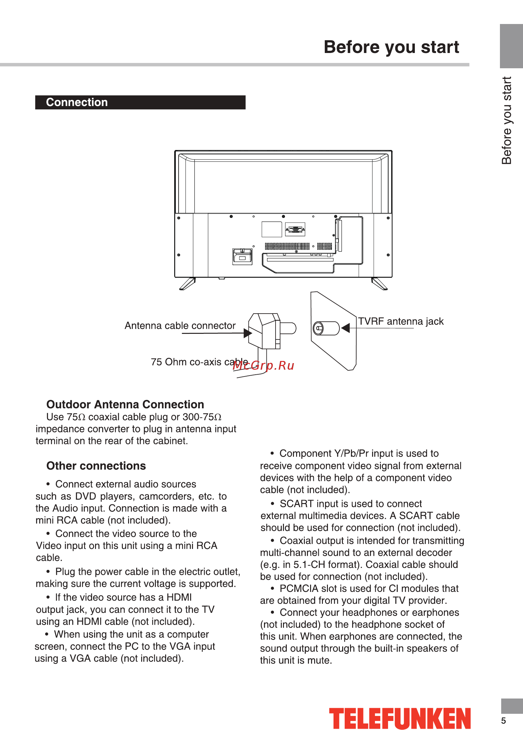 Telefunken TF-LED32S01T2 Инструкция по эксплуатации онлайн [5/40] 494684