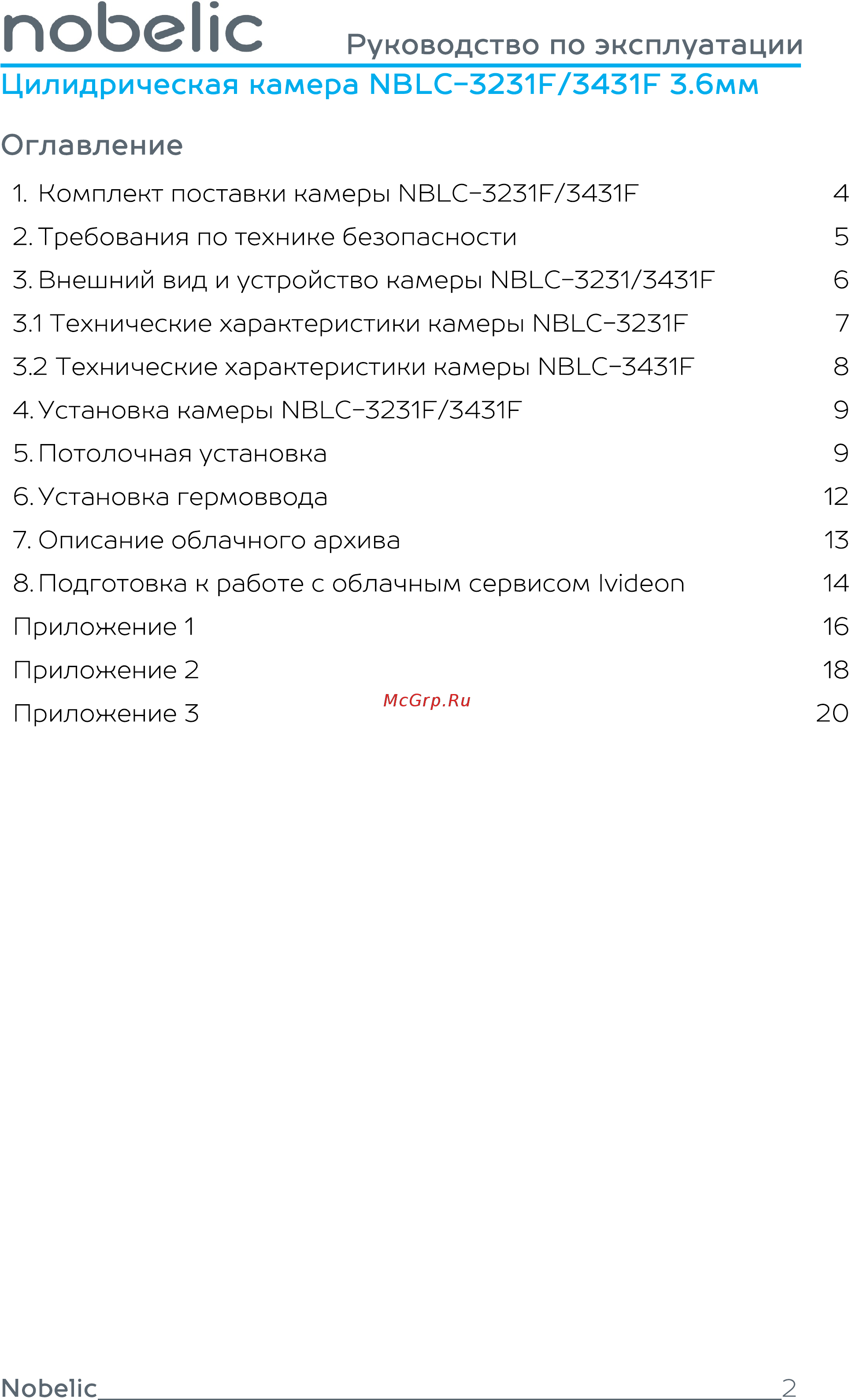 Nobelic NBLC-3231F 3.6 mm [2/20] Руководство по эксплуатации