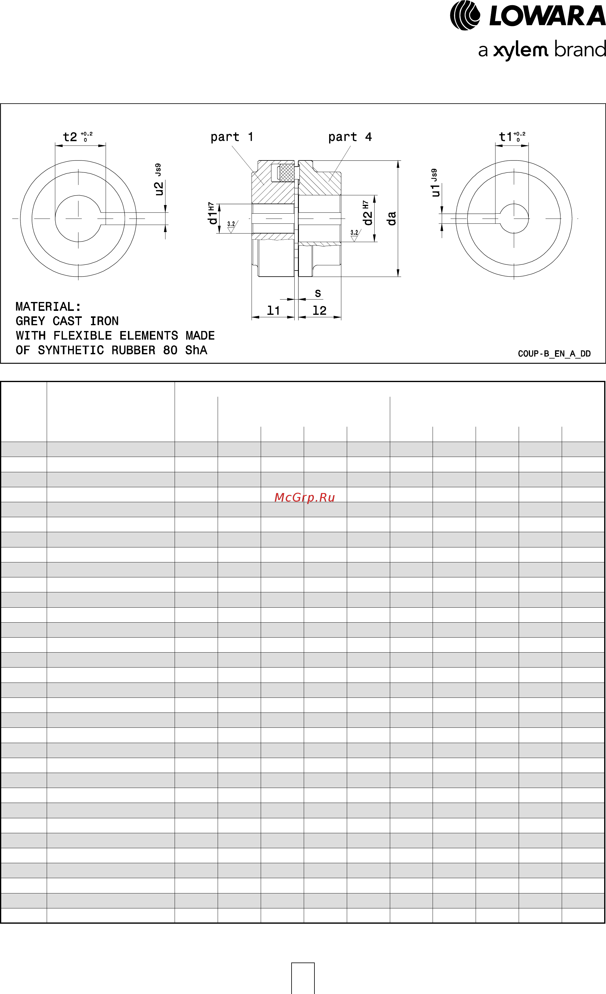 Lowara NSCE 40-160/07/X45 RCS4 [177/204] Flexible coupling dimensions