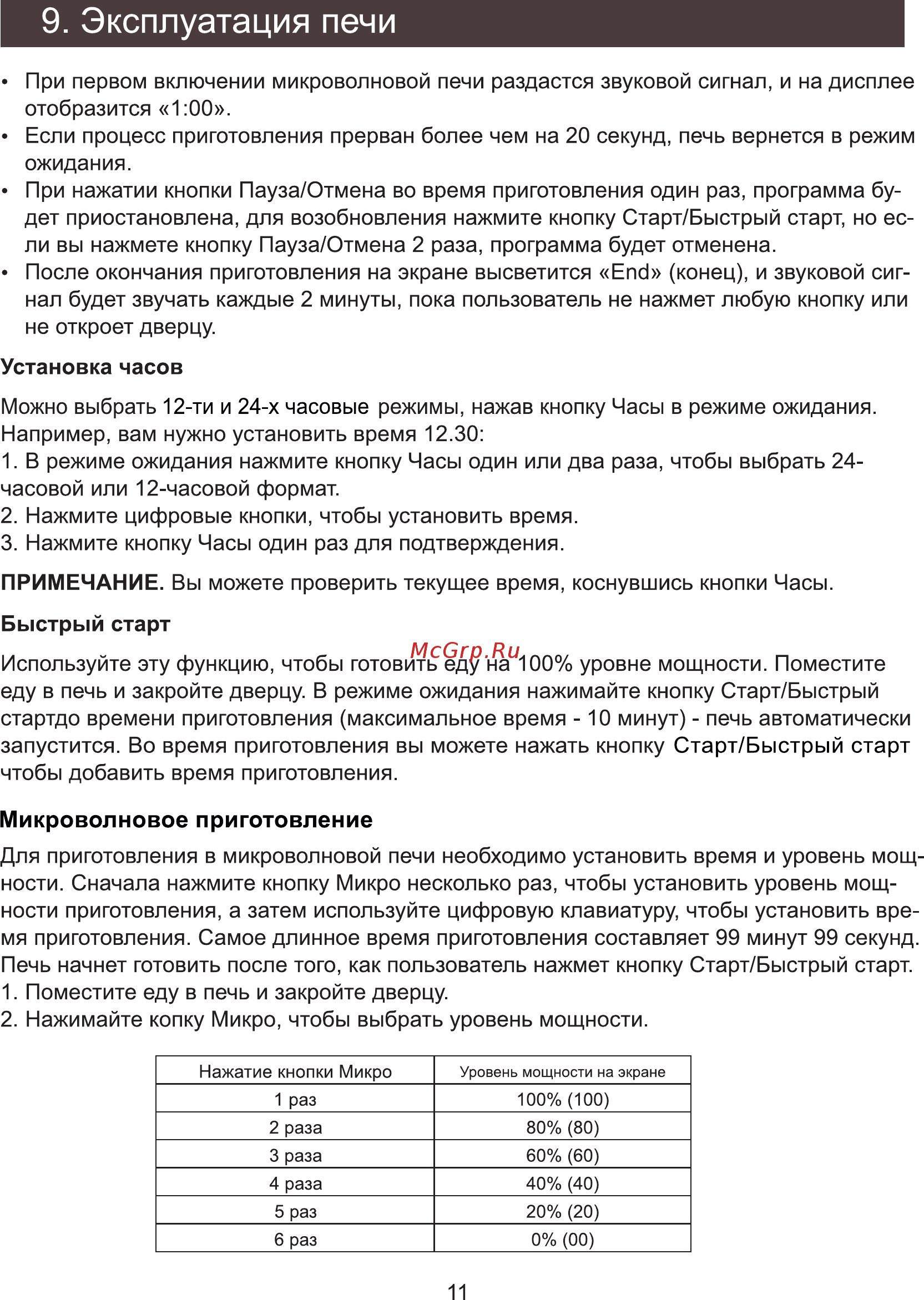 Zarget ZMW 2057EGB [11/20] Эксплуатация печи