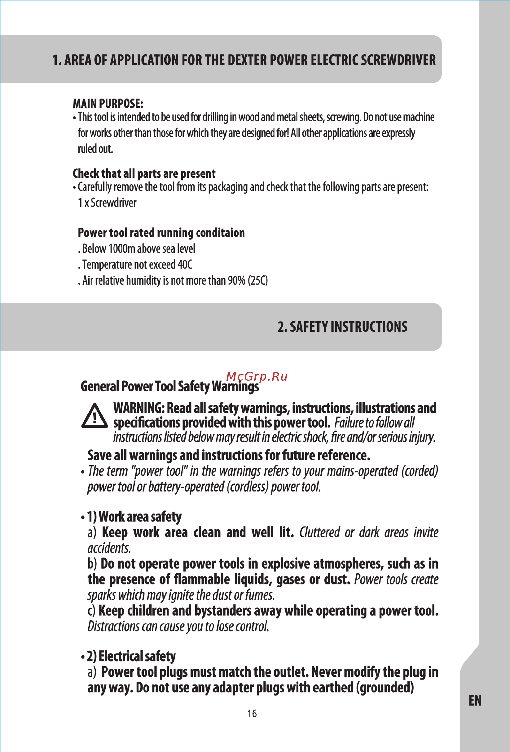 Dexter Power J1Z-HW09-10 [19/32] Area of application for the dexter power electric screwdriver