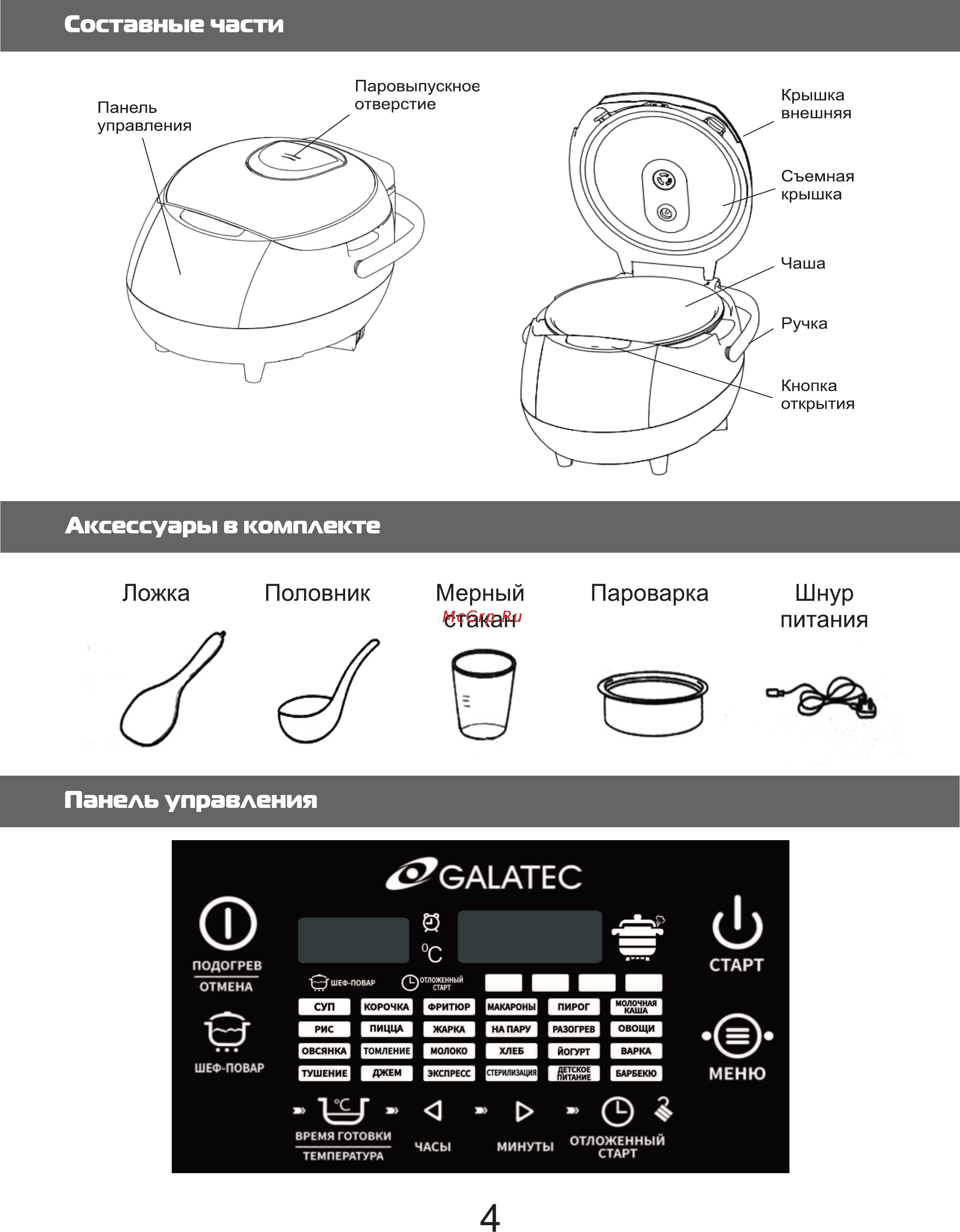 Galatec MC-501KF Белый [4/10] Панель управления