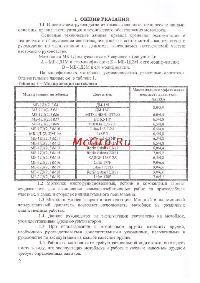 КАДВИ ОКА МБ-1Д2М19 Lifan 170F 7 л.с. на тросах 00-00154416 Руководство по эксплуатации онлайн [3/20] 823501