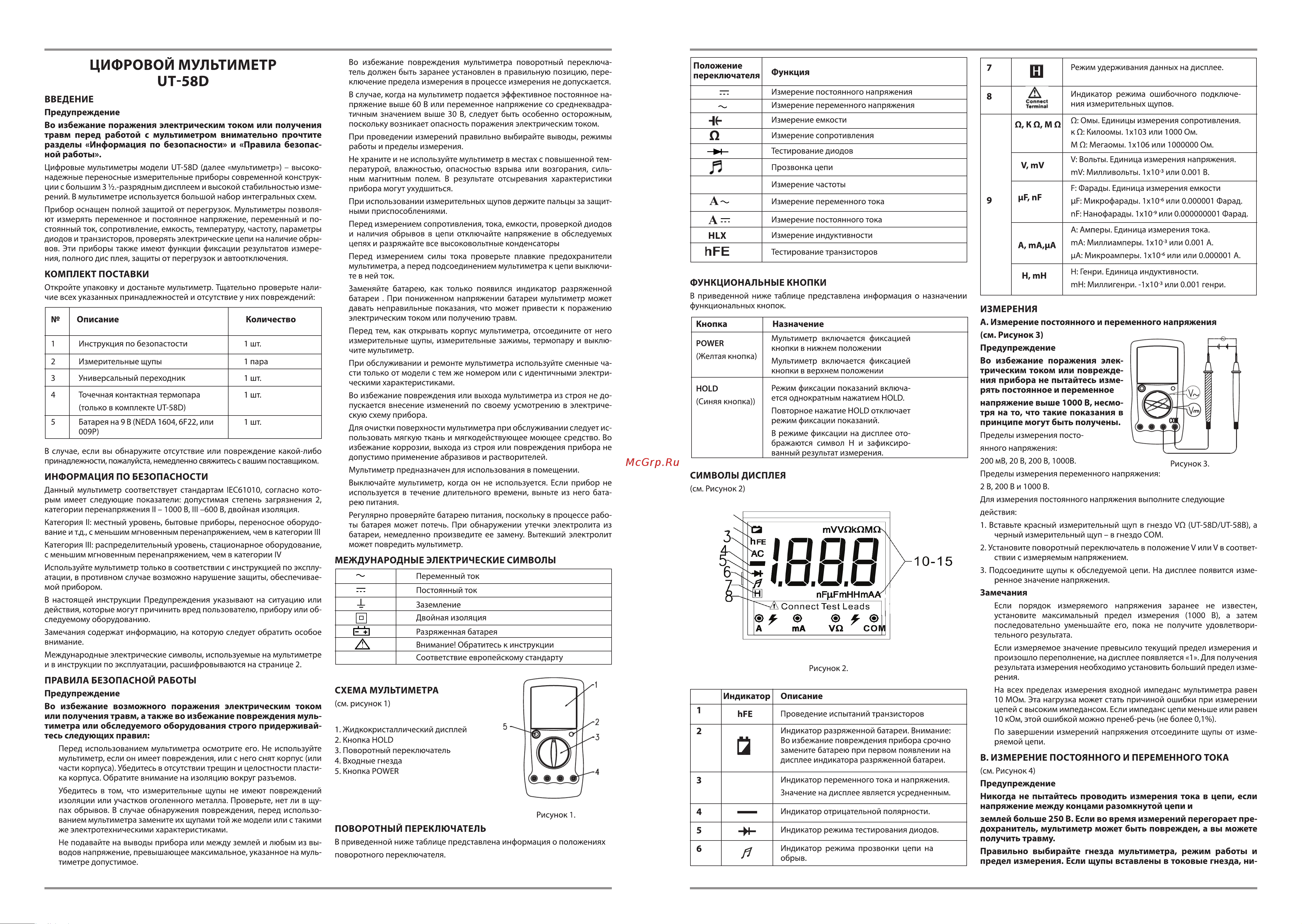 Uni-T UT 58D (13-1024) [2/5] Инструкция по эксплуатации uni t ut58 d