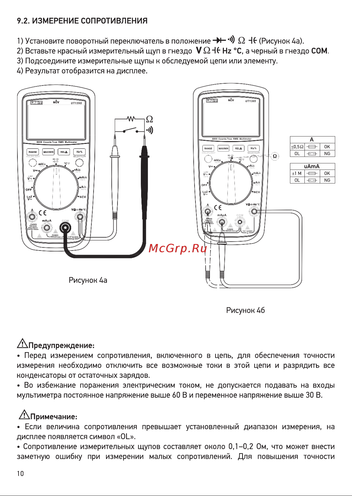 Uni-T UT 139S (13-1029) Инструкция по эксплуатации онлайн [10/24] 661530