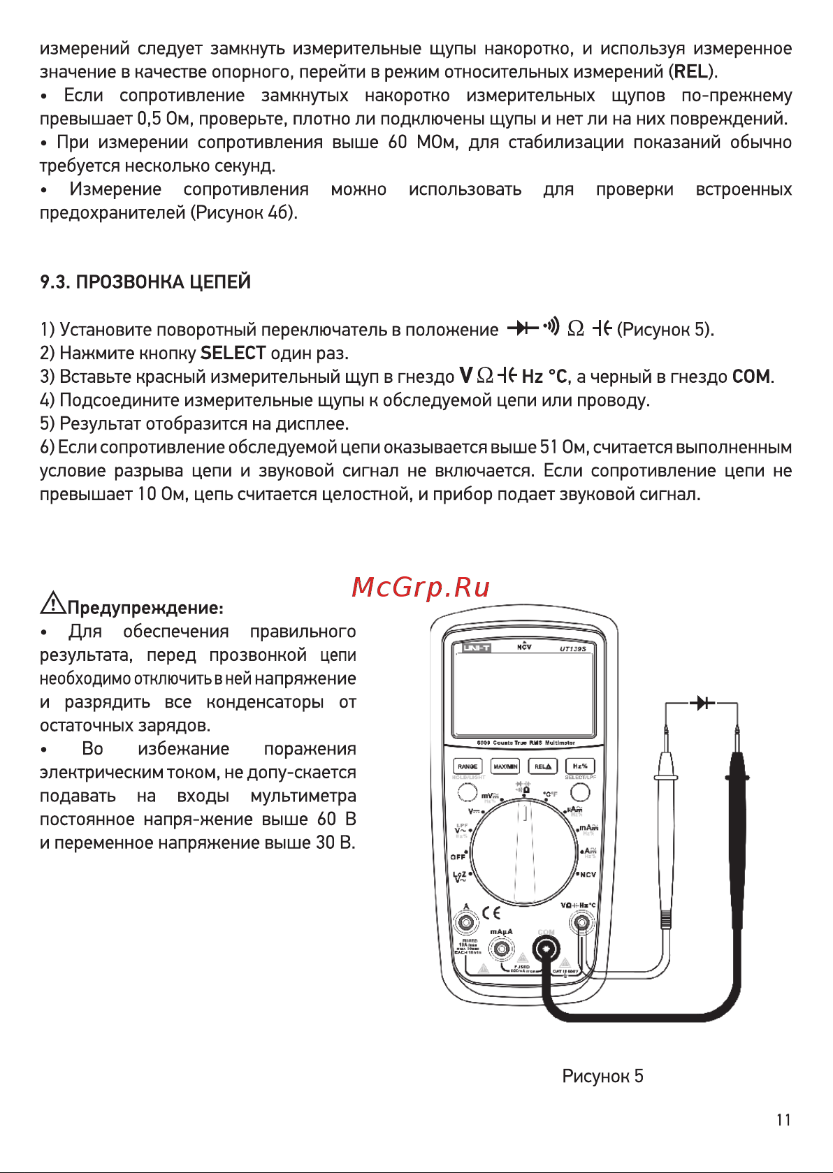 Uni-T UT 139S (13-1029) Инструкция по эксплуатации онлайн [11/24] 661530