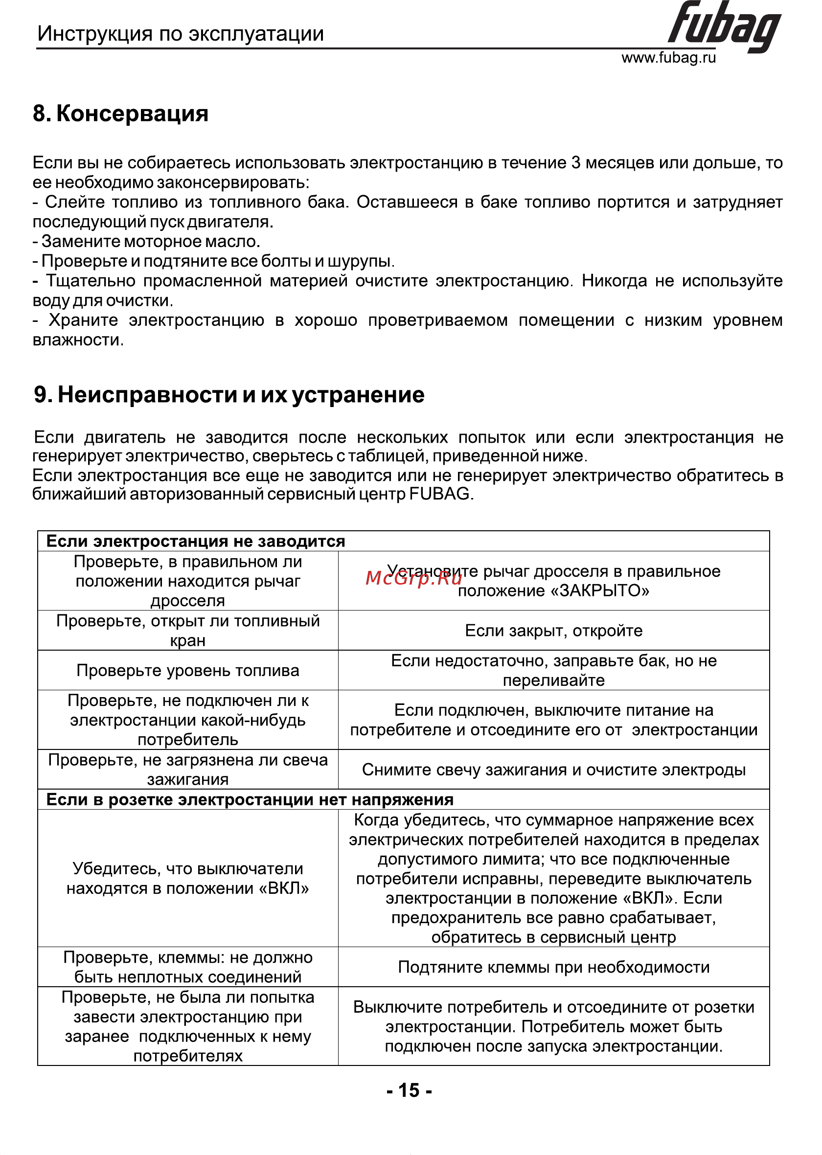 Fubag с электростартером BS 14000 DA ES 431241 [16/17] Страница 15