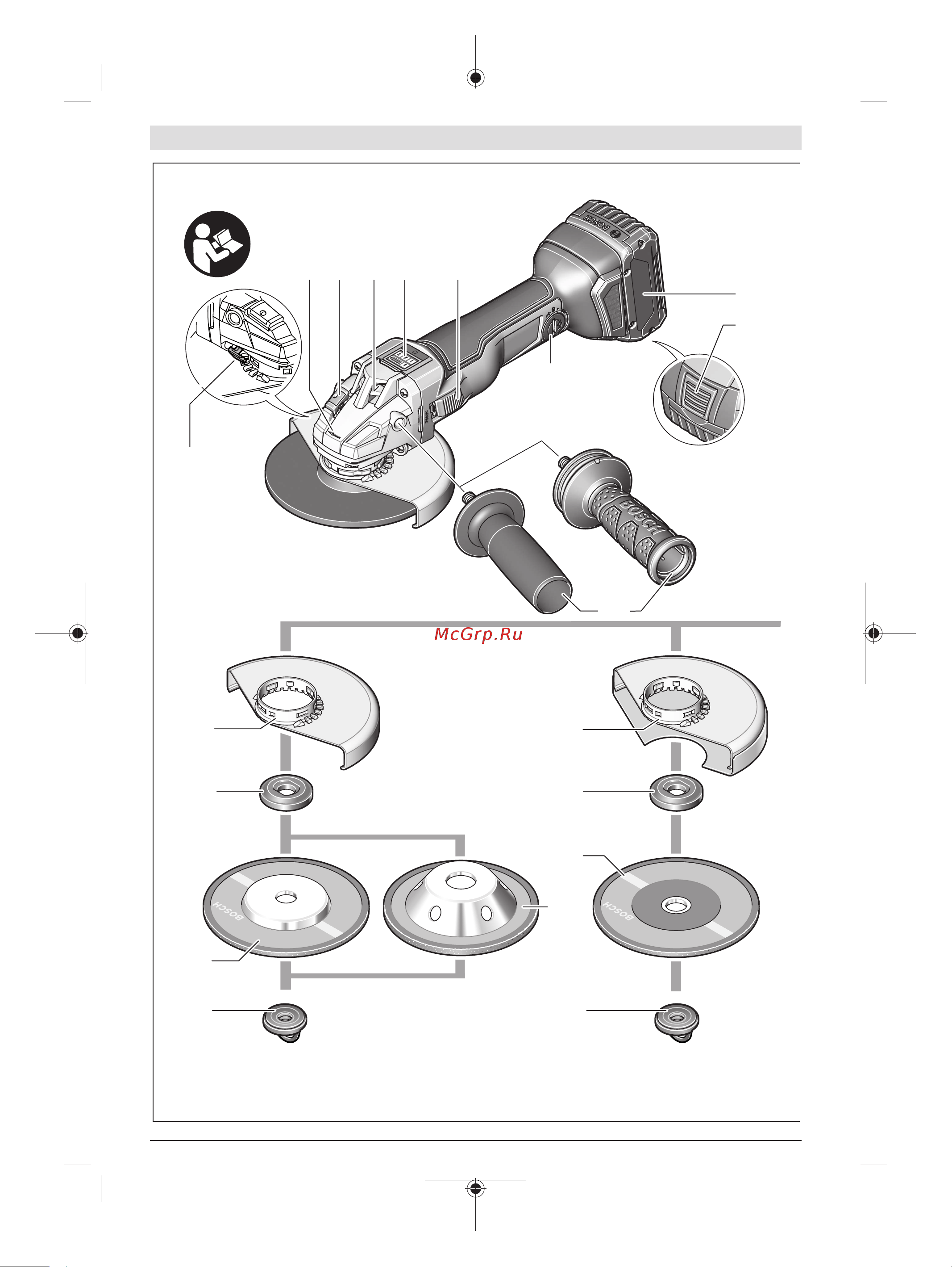 Bosch GWS 18V-10 C (06019G310A) без акк. и з.у Инструкция по эксплуатации онлайн [4/473] 672350