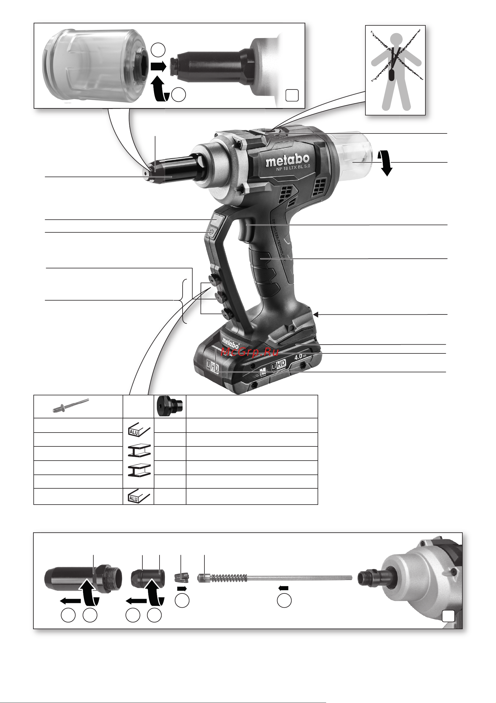 Metabo NP 18 LTX BL 5.0 без акк. и з.у (619002890) Инструкция по эксплуатации онлайн [2/60] 672311