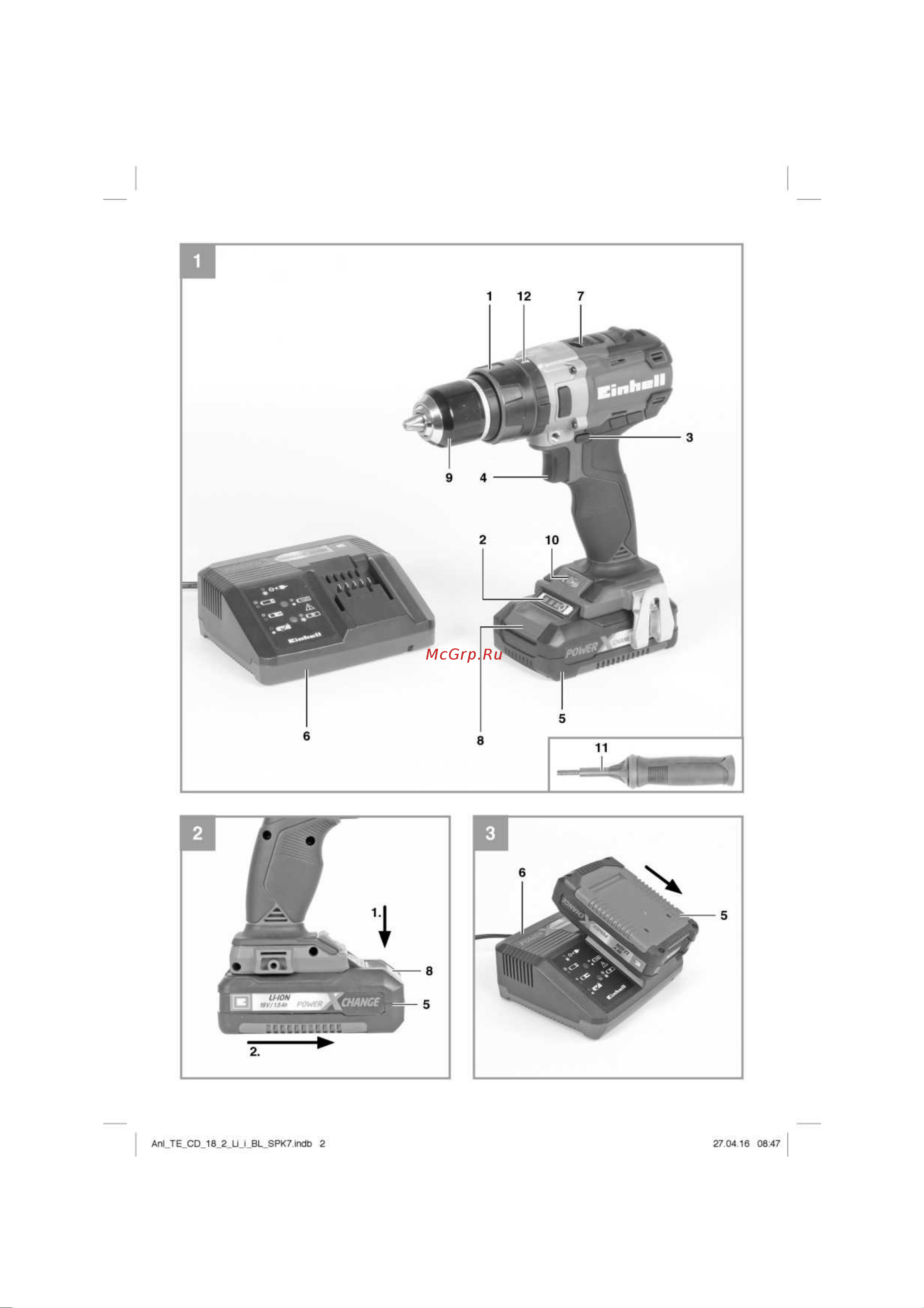 Einhell PXC TE-CD 18 Li-i Brushless-Solo (4513860) без акк и з.у Инструкция по эксплуатации онлайн [2/14] 672281