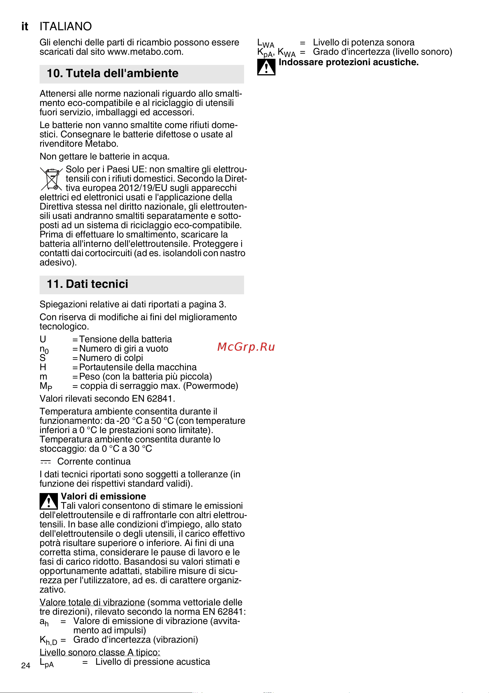 Metabo SSW 18 LTX 300 BL (602395840) без акк. и з.у Инструкция по эксплуатации онлайн [24/68] 668934