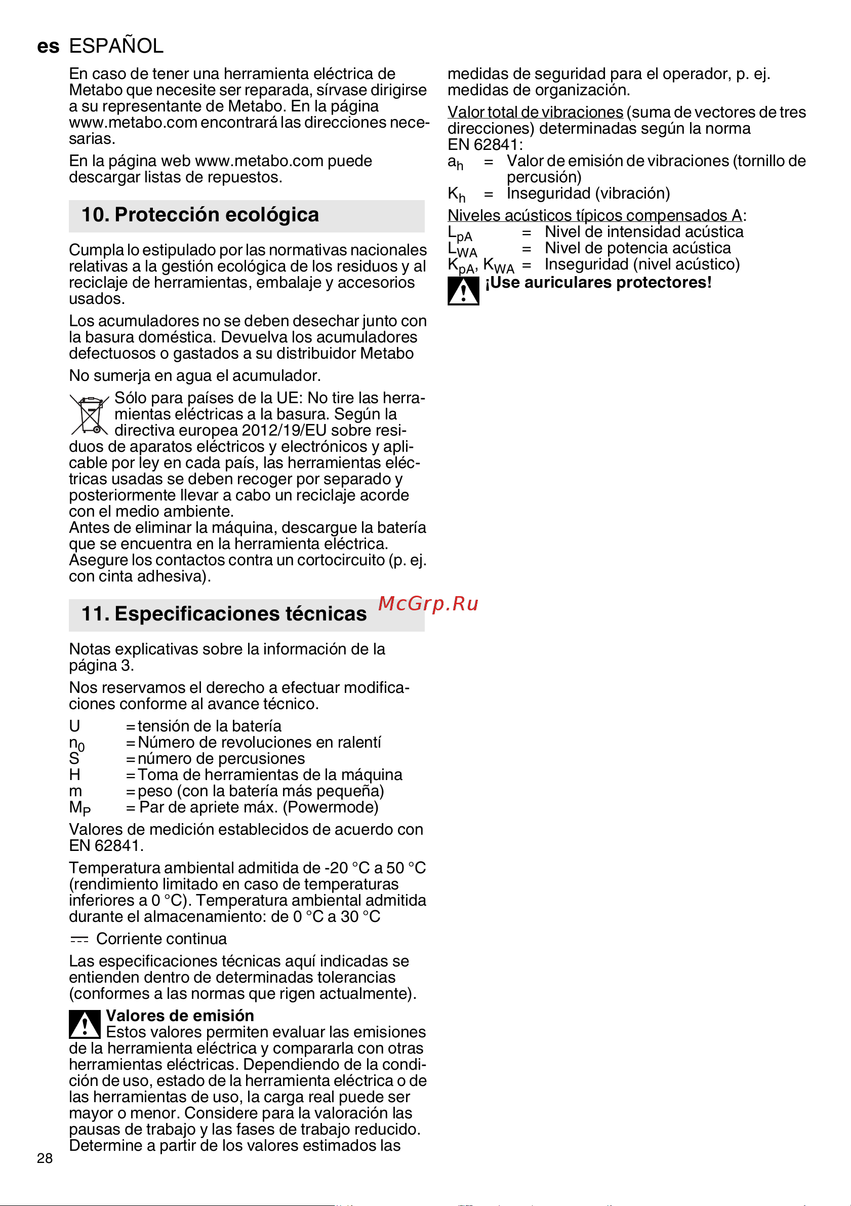 Metabo SSW 18 LTX 300 BL (602395840) без акк. и з.у Инструкция по эксплуатации онлайн [28/68] 668934