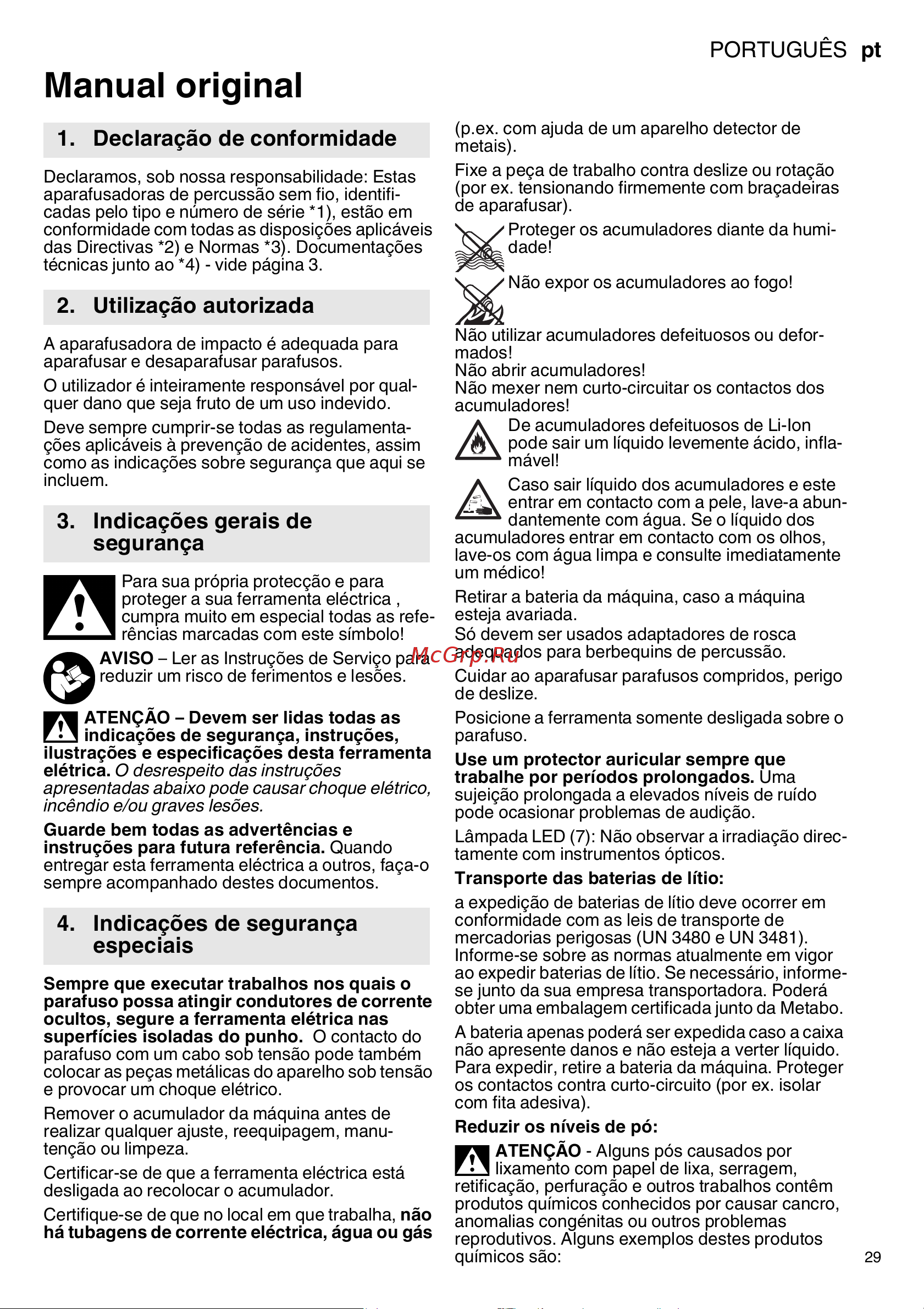 Metabo SSW 18 LTX 300 BL (602395840) без акк. и з.у Инструкция по эксплуатации онлайн [29/68] 668934
