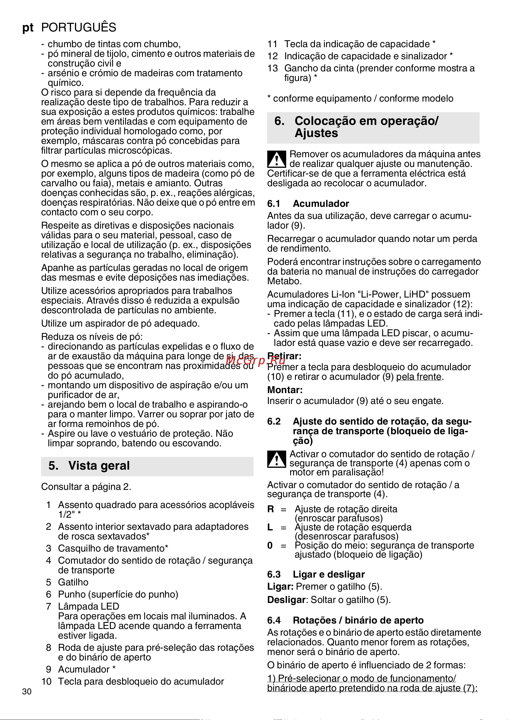 Metabo SSW 18 LTX 300 BL (602395840) без акк. и з.у Инструкция по эксплуатации онлайн [30/68] 668934