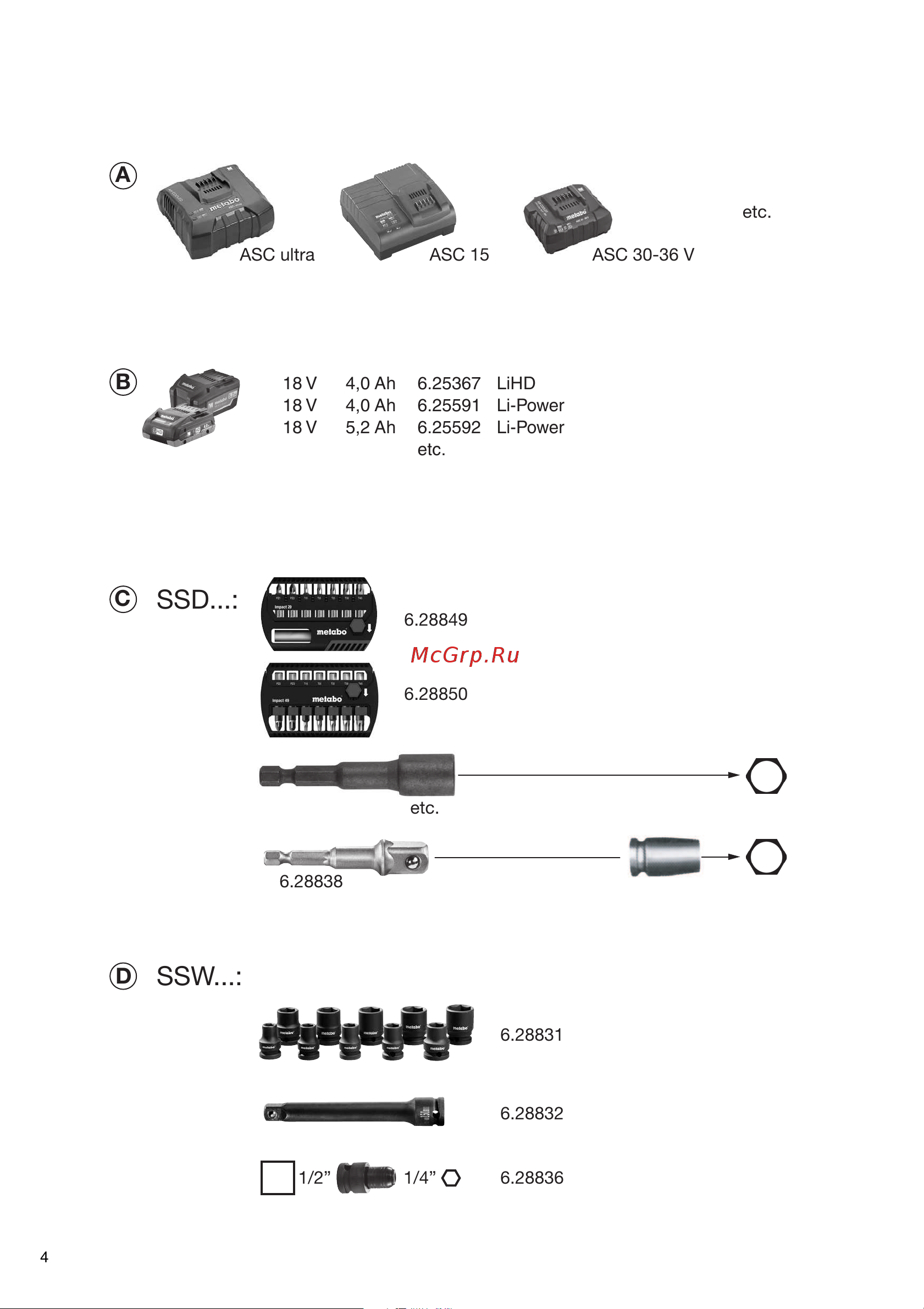 Metabo SSW 18 LTX 300 BL (602395840) без акк. и з.у Инструкция по эксплуатации онлайн [4/68] 668934