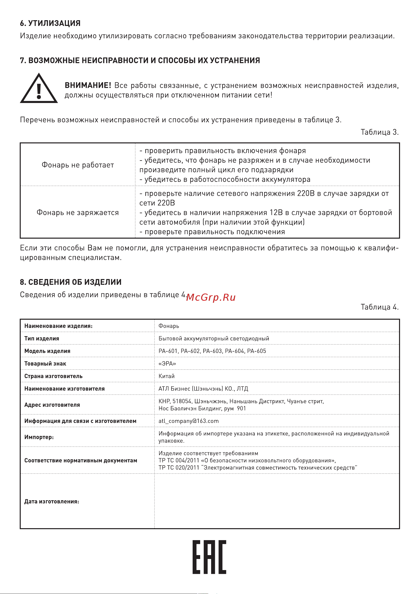Era PA-602 (Б0031033) [4/4] Фонарь не заряжается