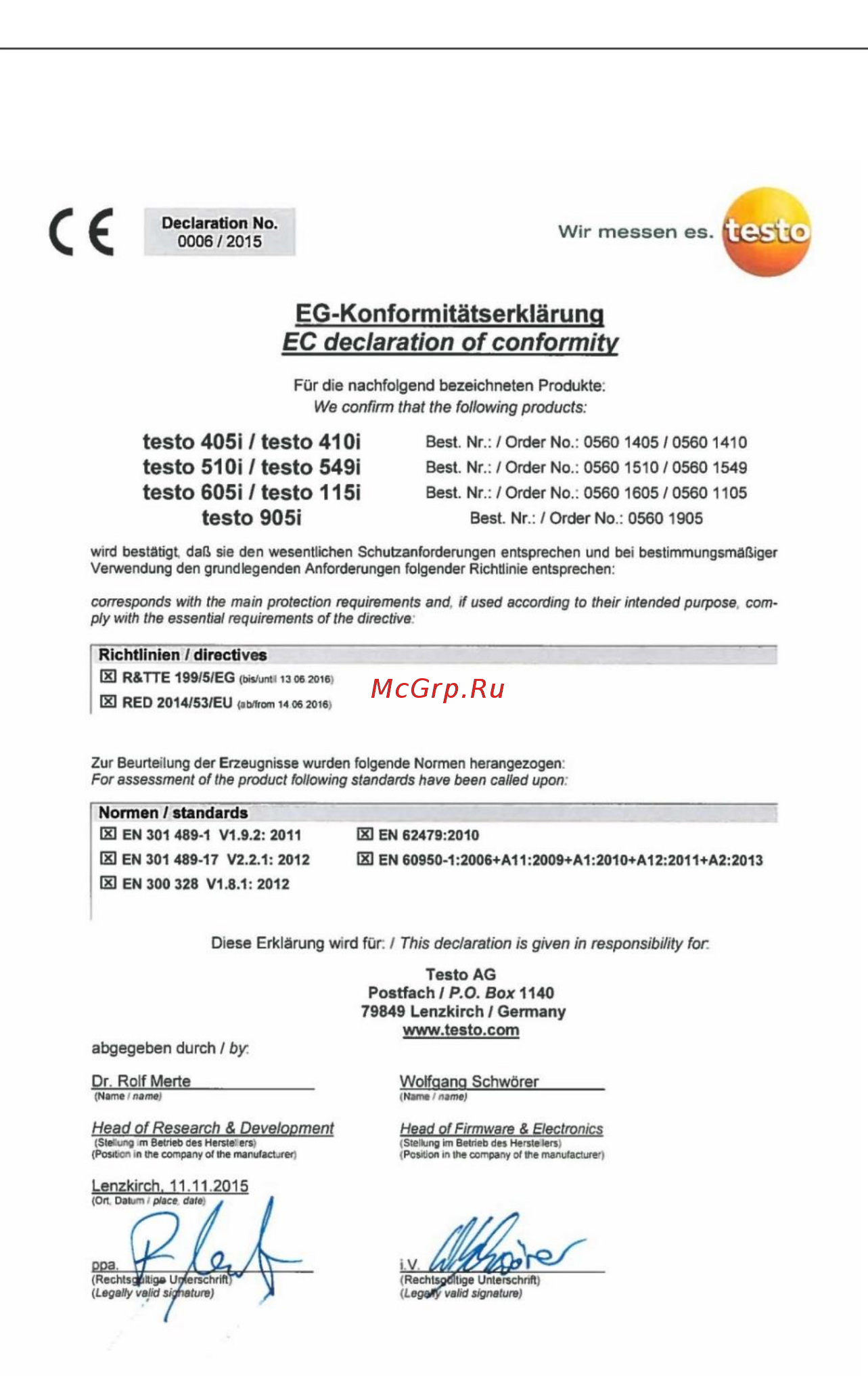 Testo 605i [24/26] Декларация соответствия ec
