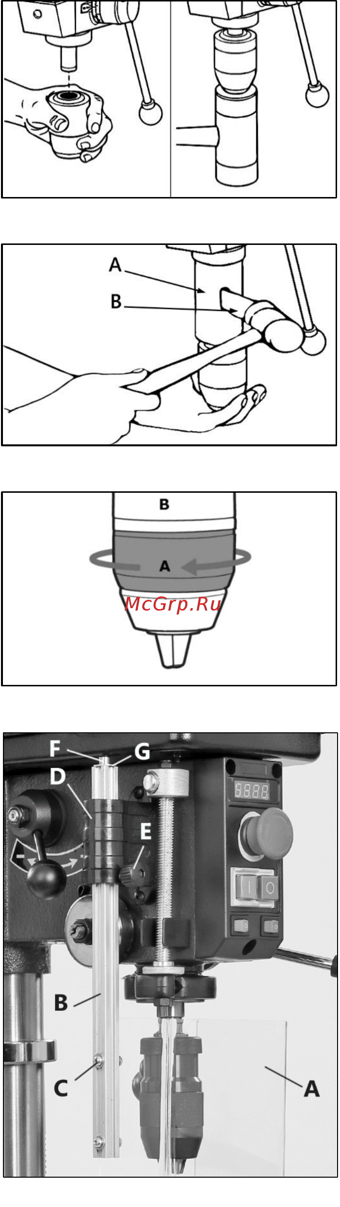 Белмаш DP300-16VS [13/21] Установка сверлильного патрона