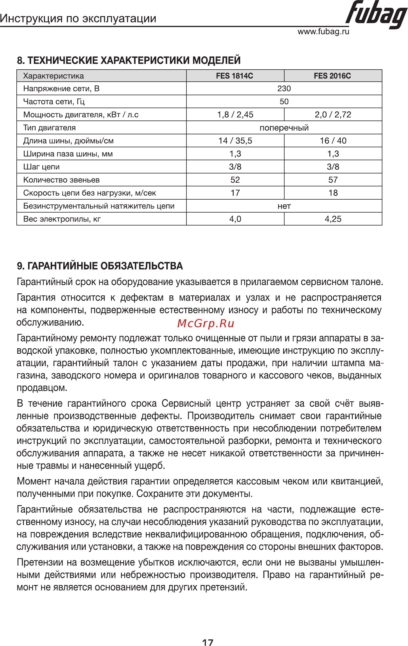 Fubag FES1814С 31201 [18/18] Инструкция по эксплуатации