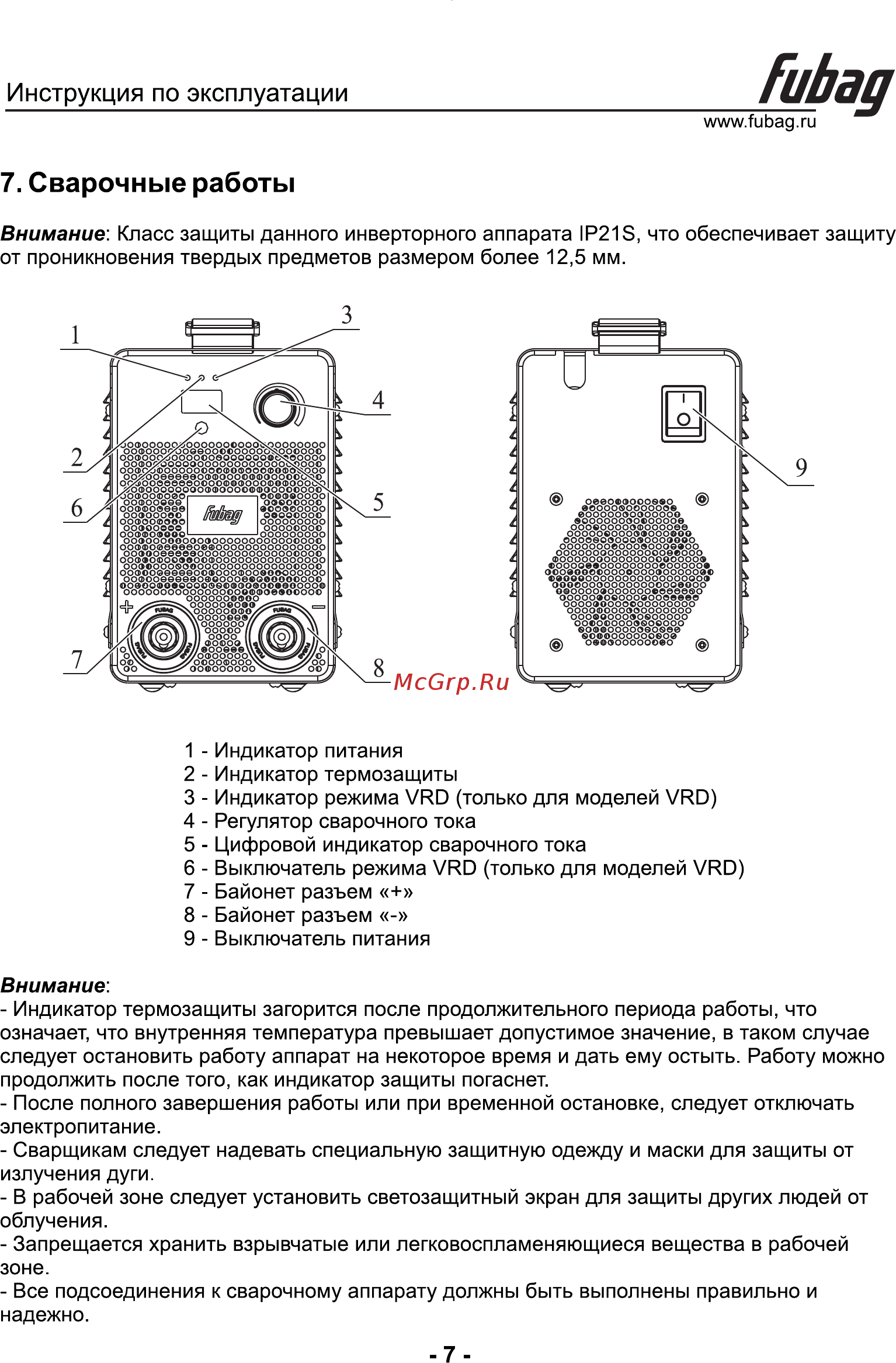 Fubag IR 220 VRD сварочный ток 220 А, рабочее напряжение 150-240 В 41330 [8/11] Сварочные работы