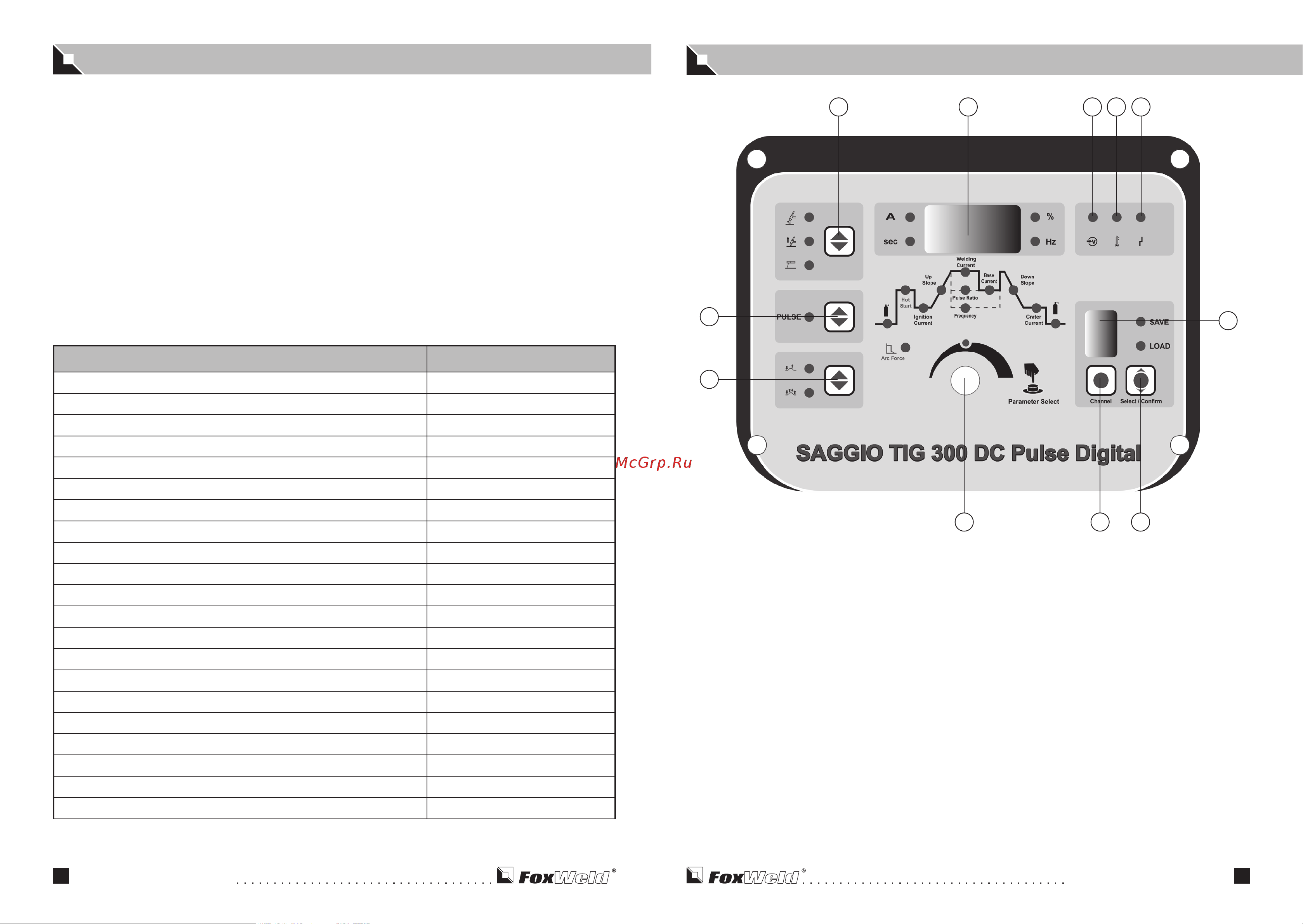Foxweld SAGGIO TIG 300 DC Pulse Digital (6134) Инструкция по эксплуатации онлайн [4/9] 661703