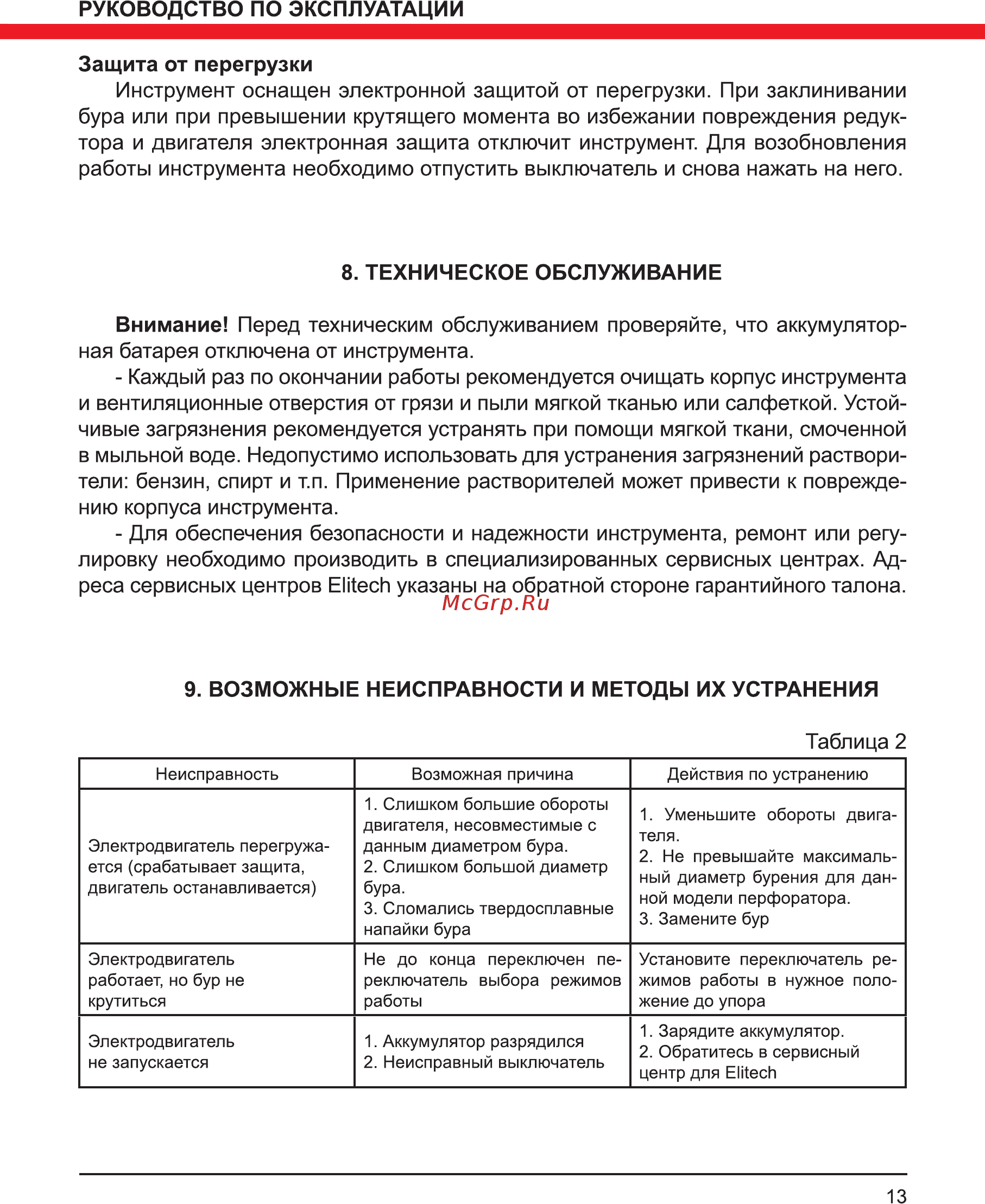 Elitech ПА 18БЛМ (Е2205.001.00) [13/16] Для обеспечения безопасности и надежности инструмента ремонт или регу