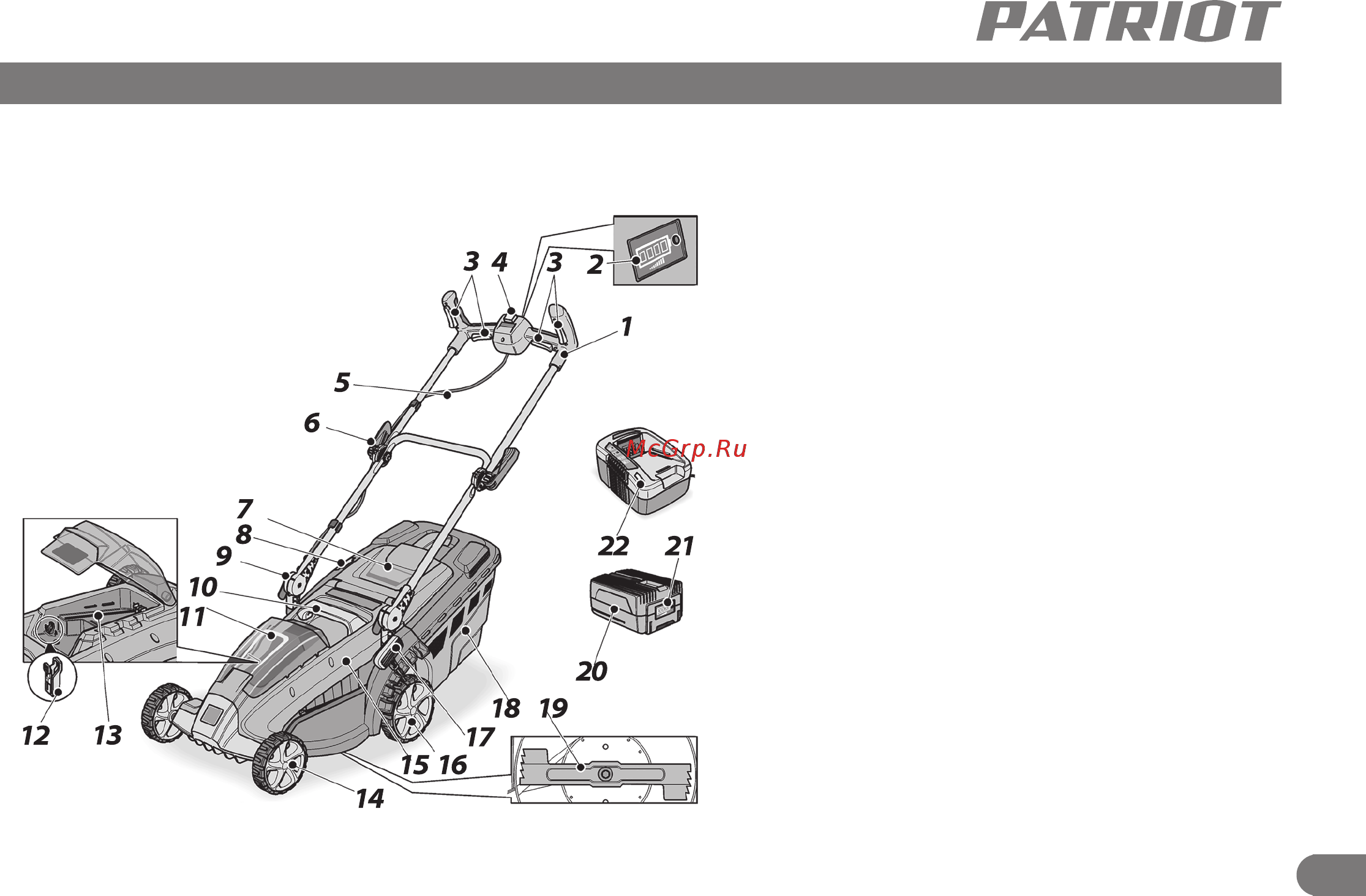 Patriot CM 435XL 40V 512201435 [6/17] Устройство аккумуляторной газонокосилки