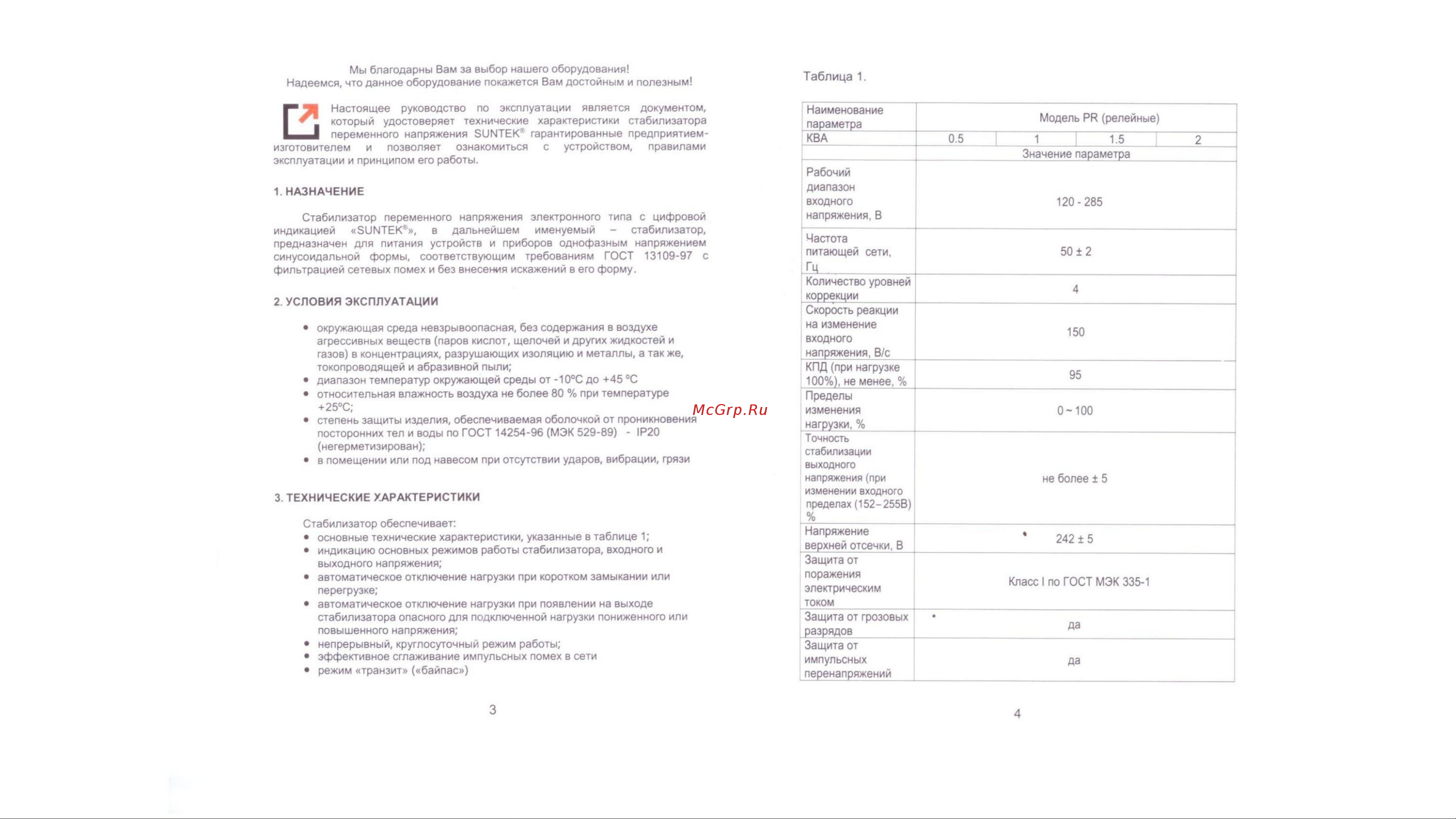 Suntek PR-2000ВА [3/8] Таблица 1